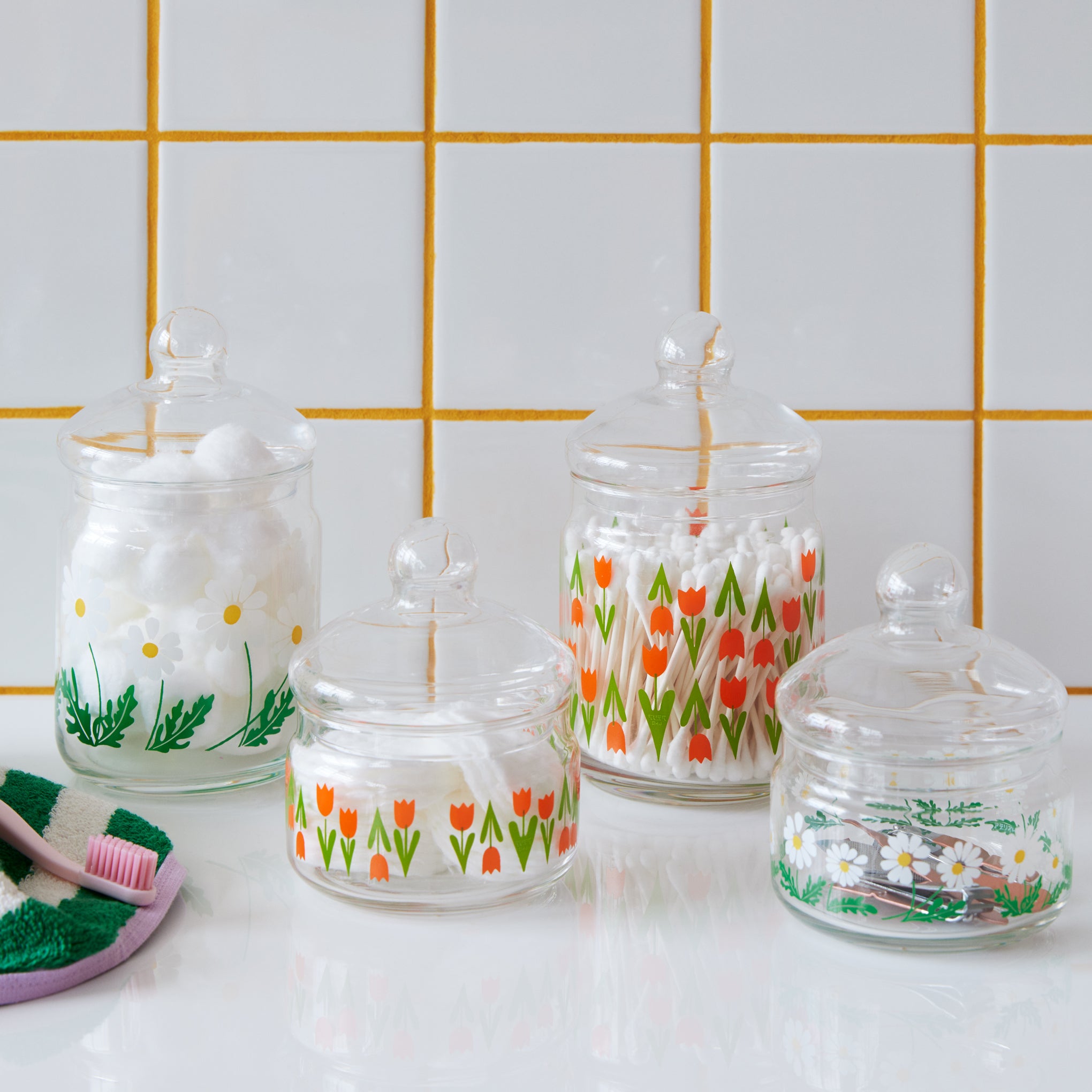 Vintage Tulip Glass Jar with Lid - 1970s Japanese Design