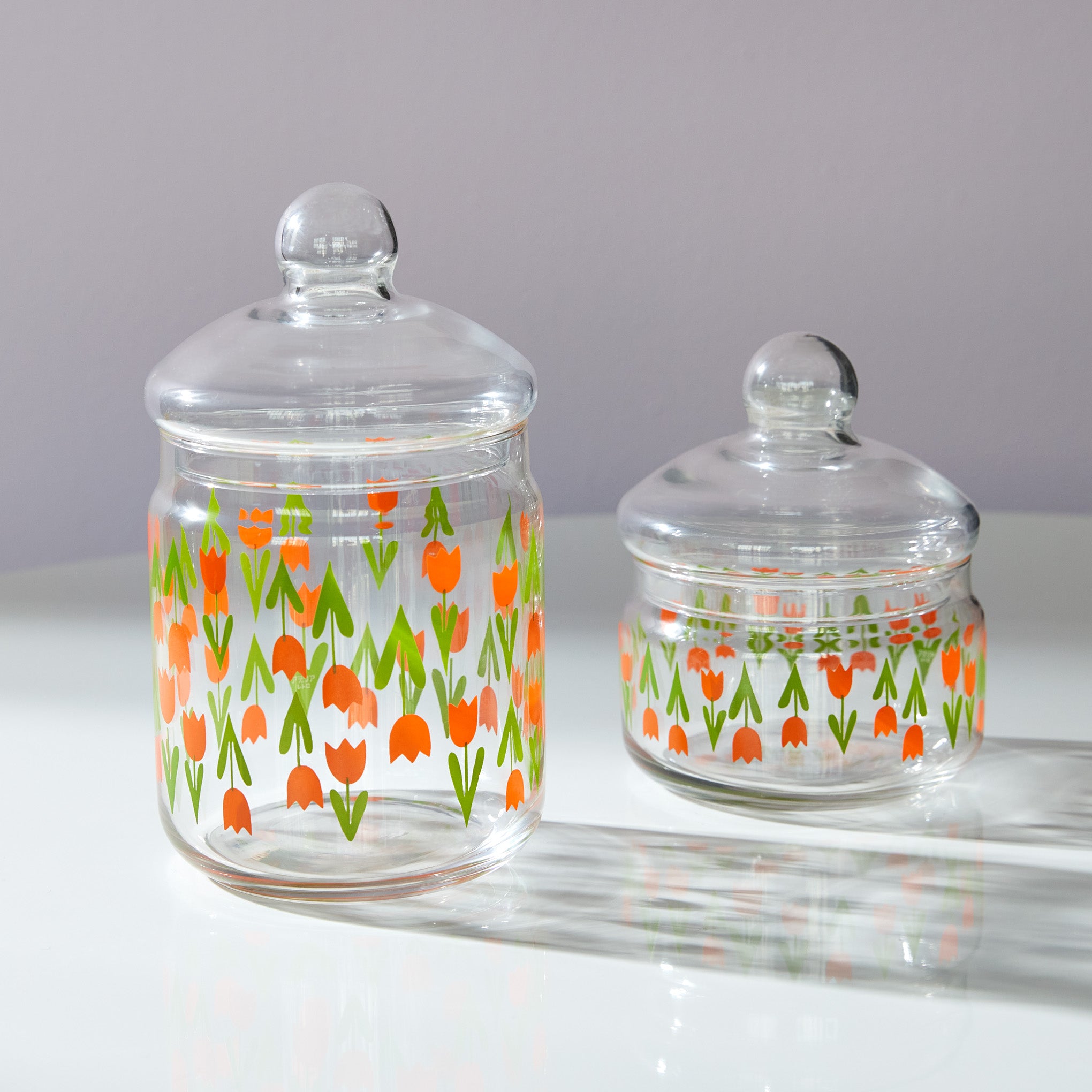 Vintage Tulip Glass Jar with Lid - 1970s Japanese Design