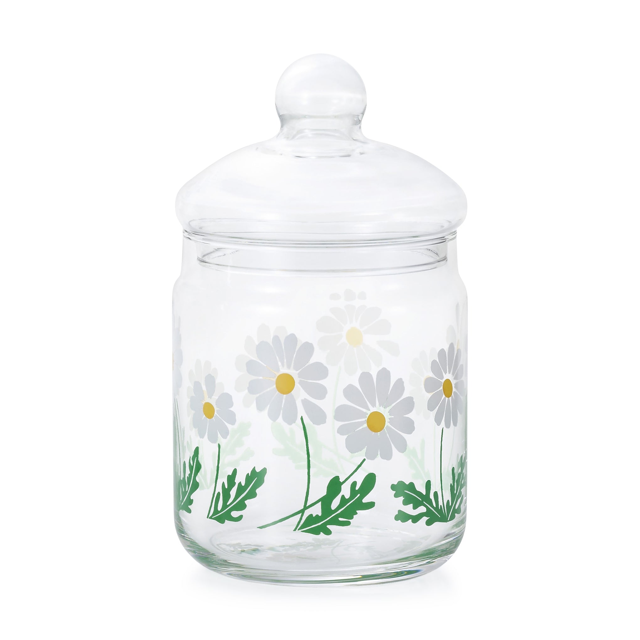 Vintage Glass Storage Jar with Daisy Motif - Hikaru Sugimoto Design