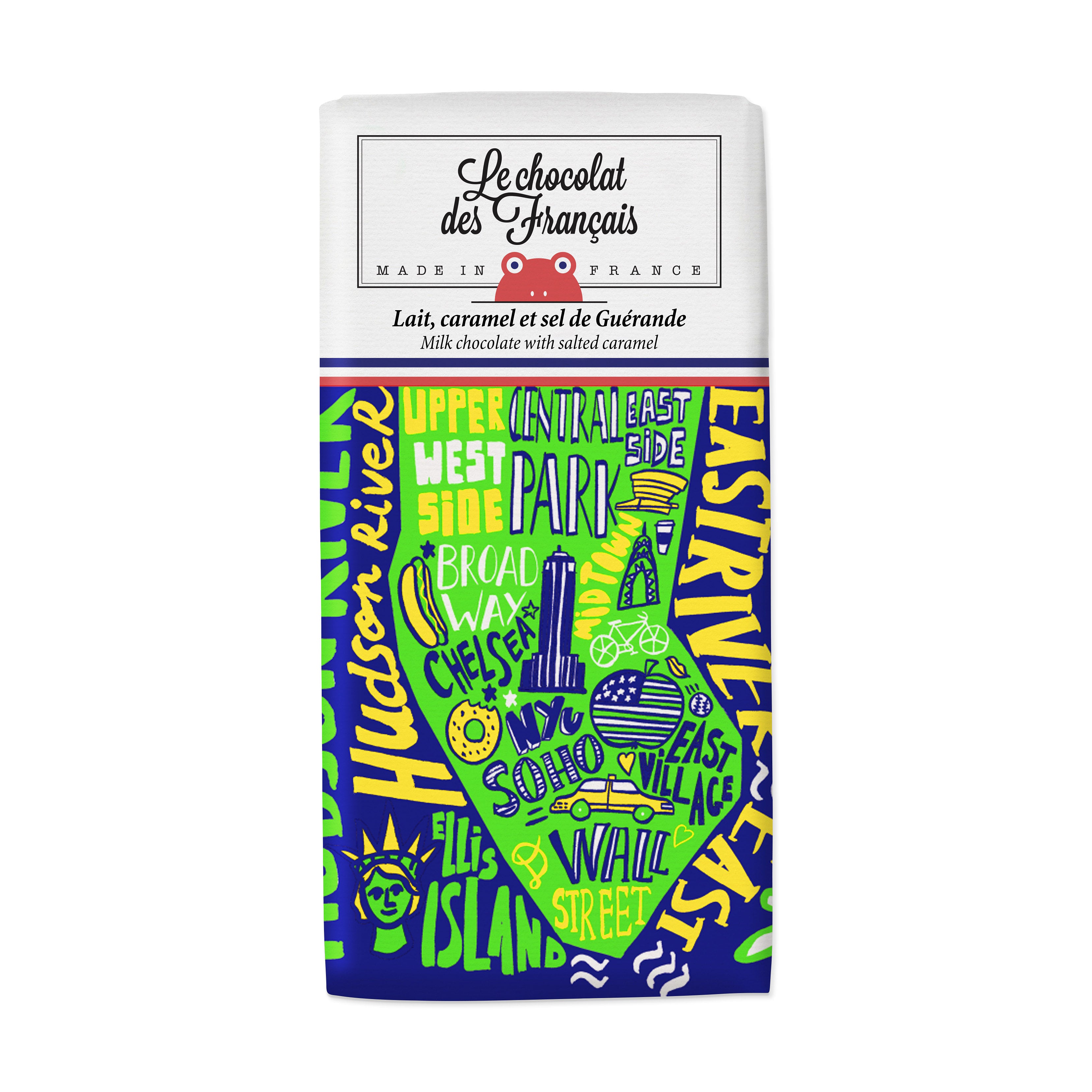 French Milk Chocolate Bar with Salted Caramel - NYC Map Design - Le Chocolat des Français