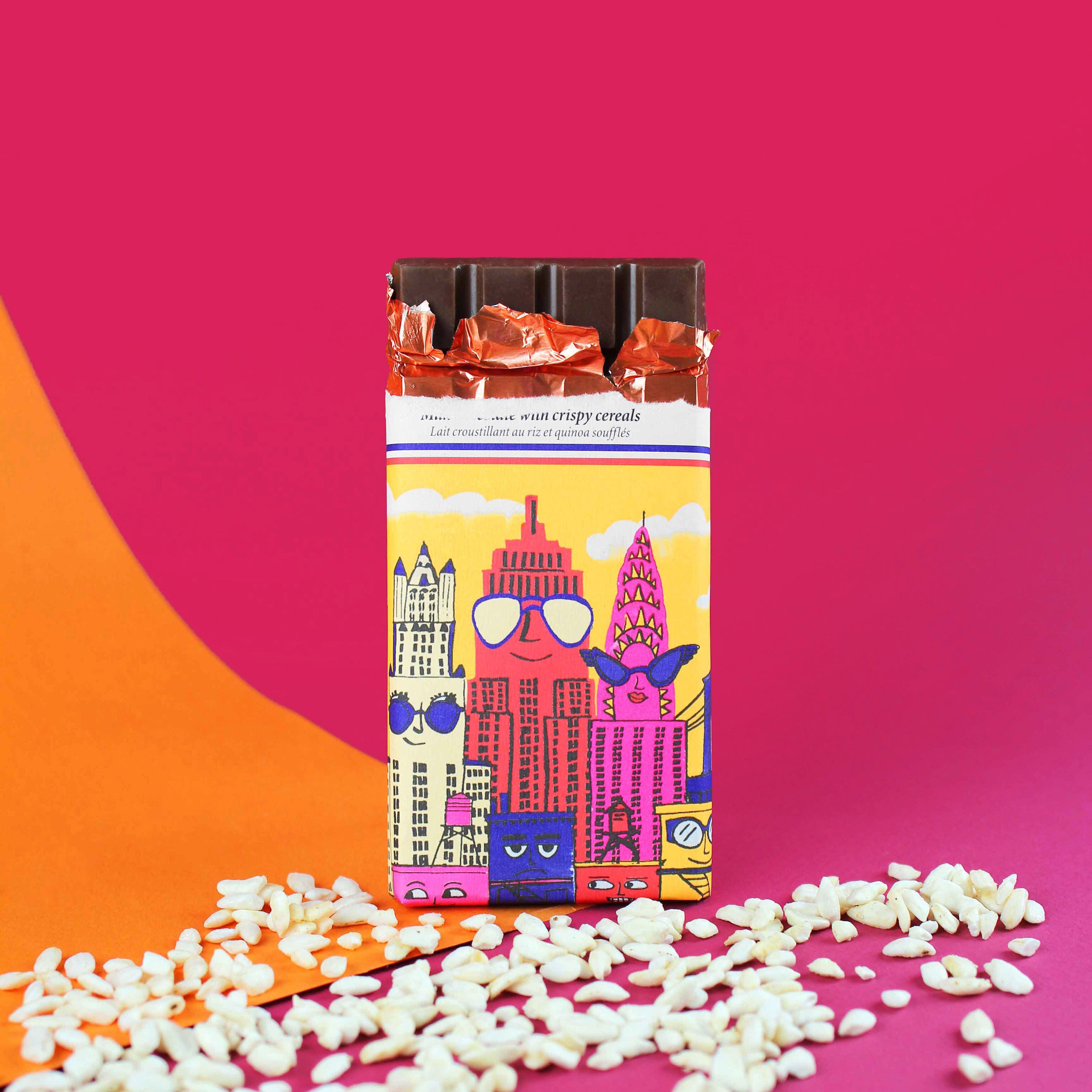 Le Chocolat des Français Dark Chocolate Bar with Sea Salt - NYC Skyline Design