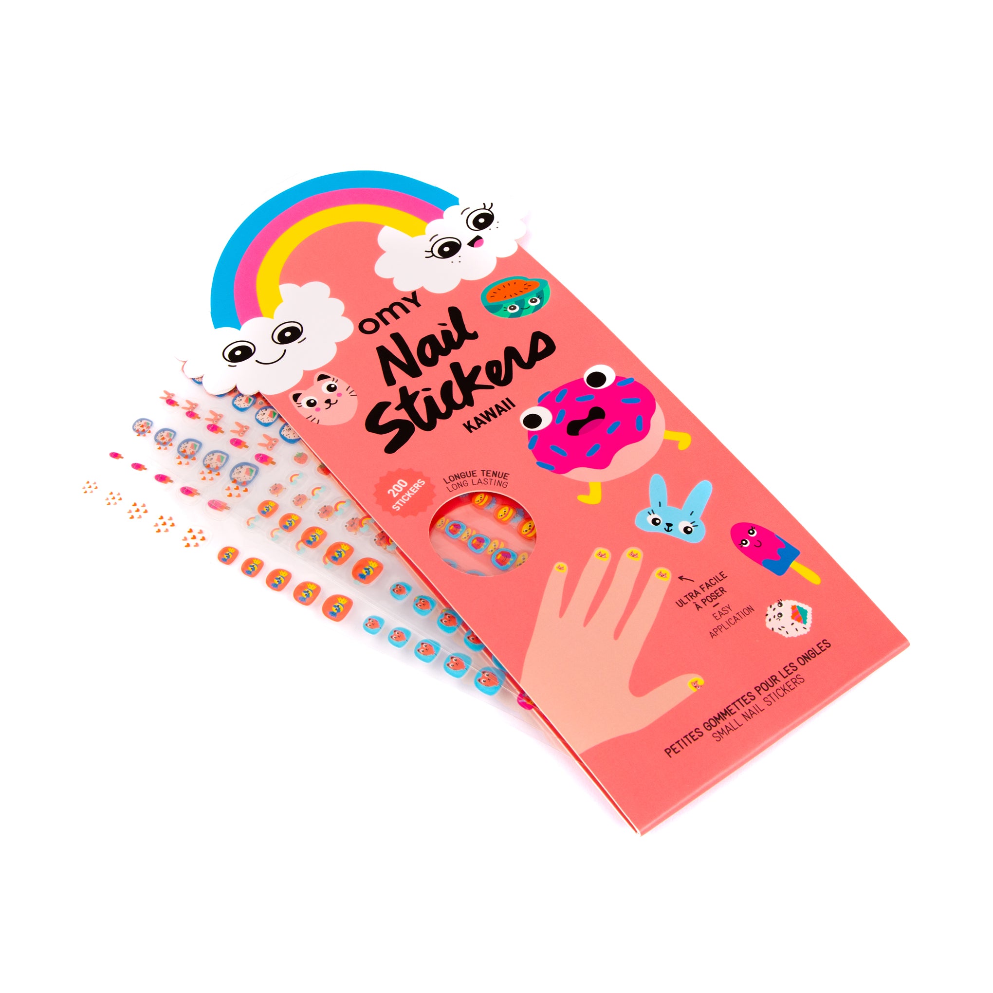 Kids Nail Stickers - Kawaii Designs, 200-Pack, Waterproof & Easy to Apply