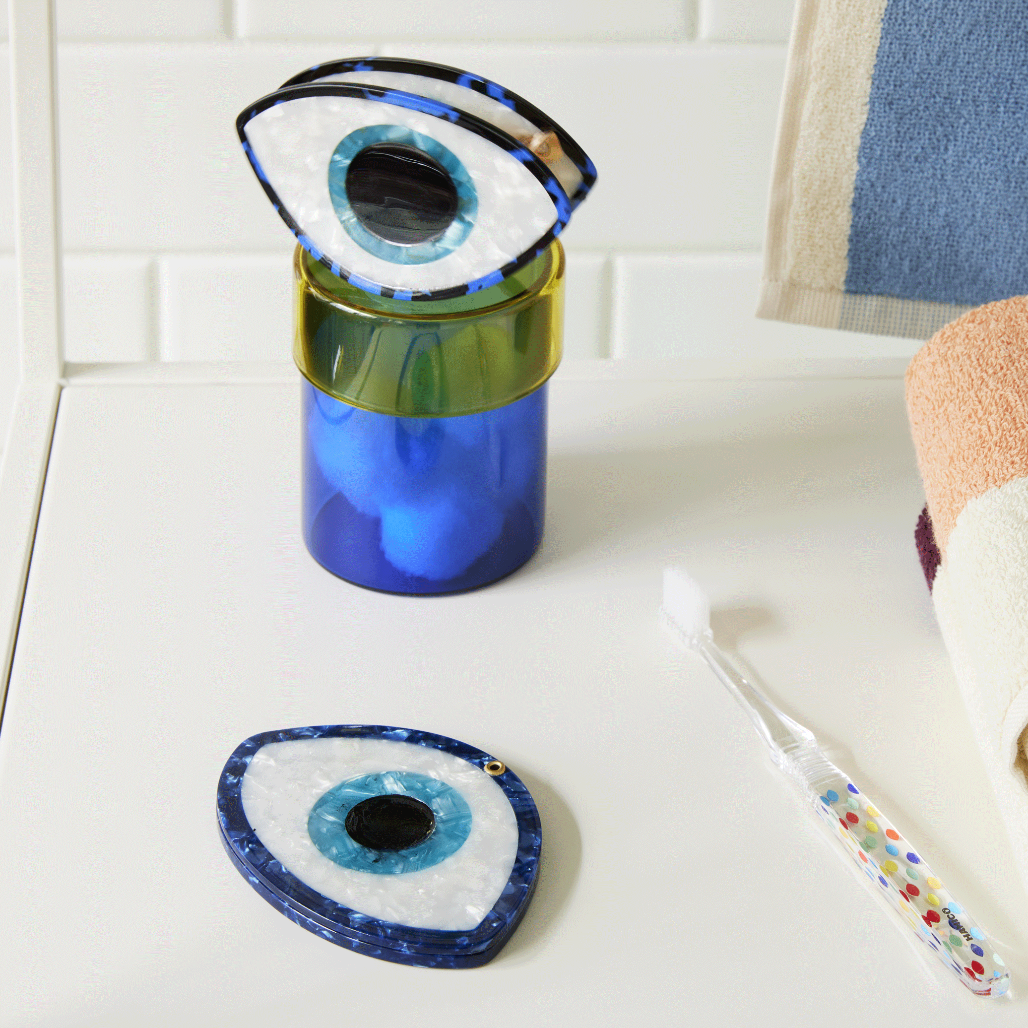 Solar Eclipse Evil Eye Compact Mirror - Hand-Painted Eco-Friendly