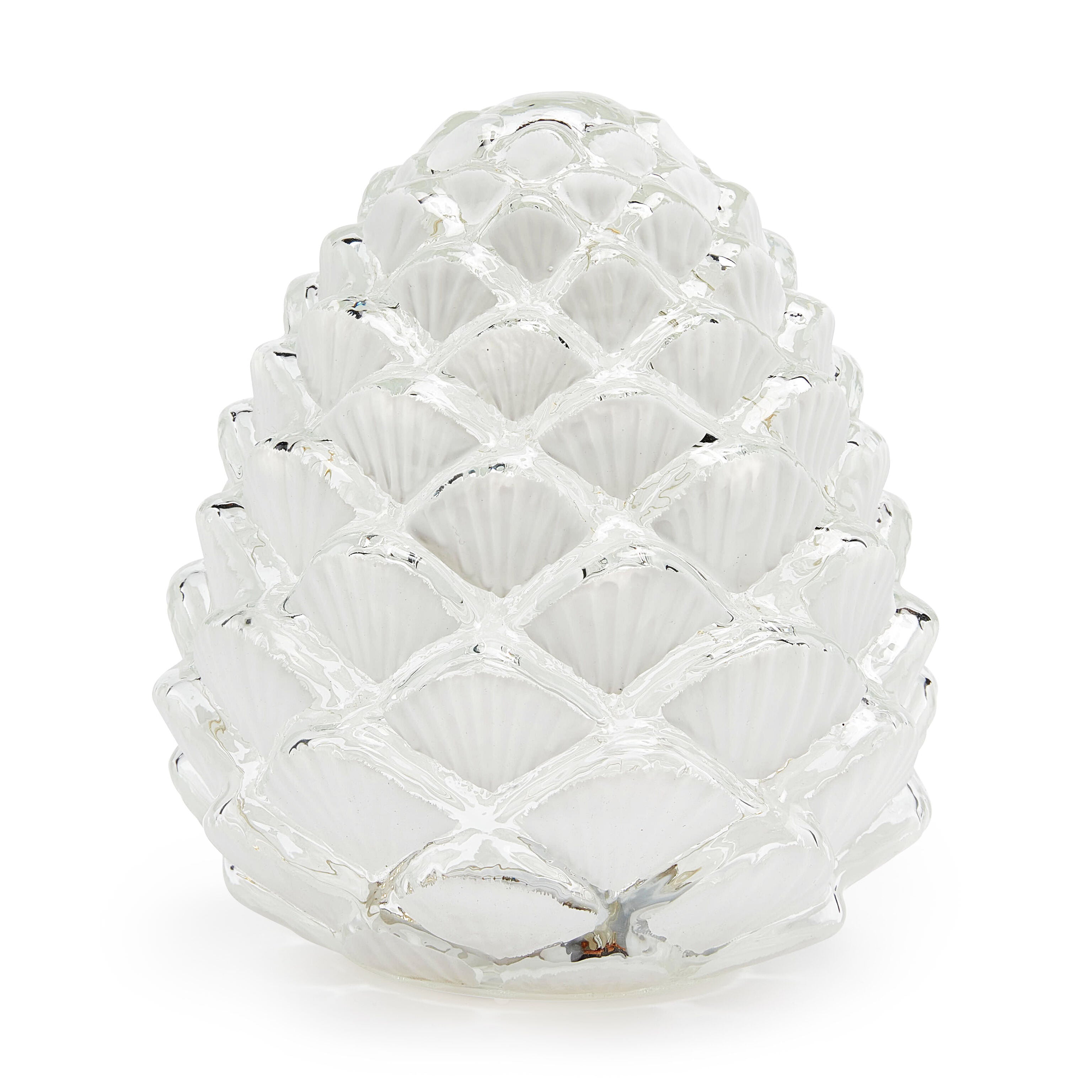 MoMA Frosted Glass LED Pine Cone Light - Battery-Powered Holiday Decor