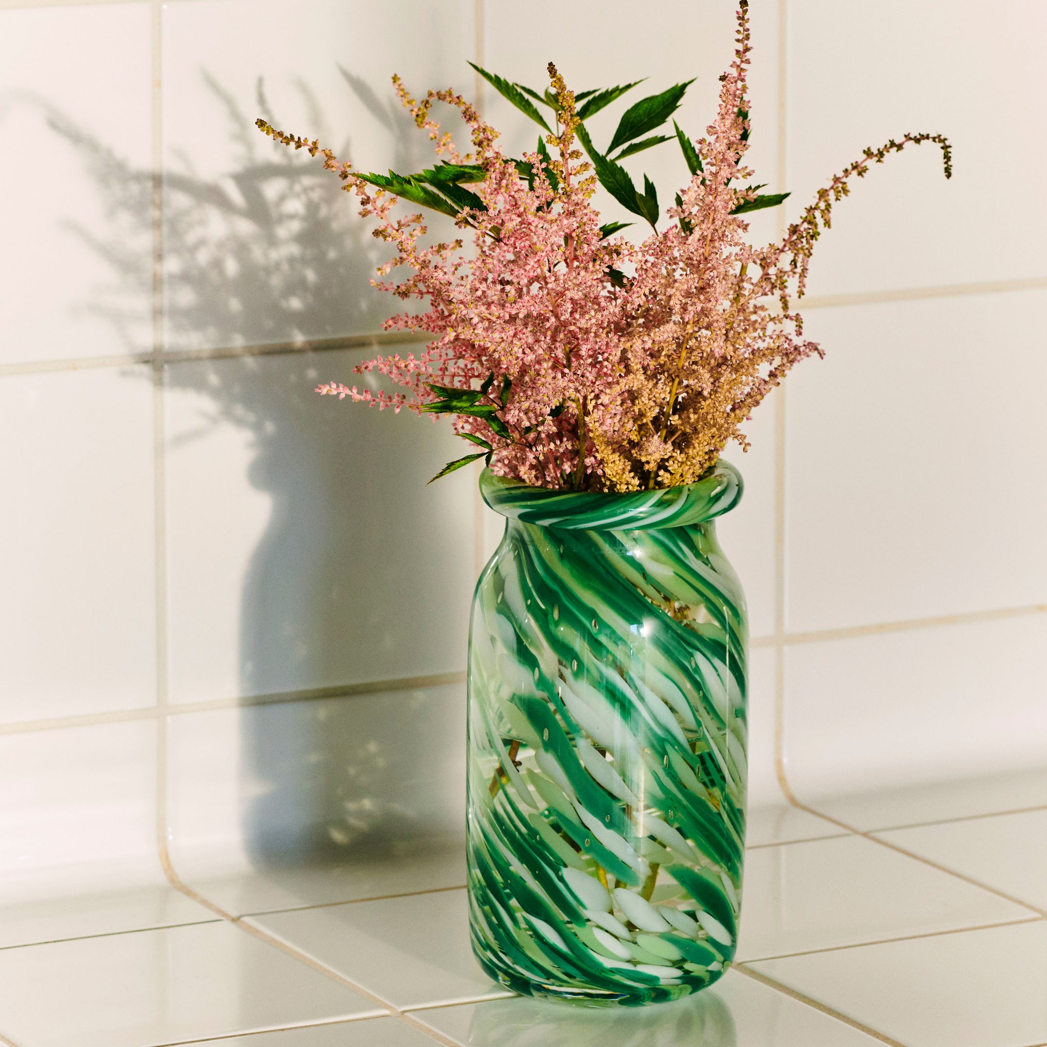 HAY Green Splash Glass Vase - Handmade Swirled Design