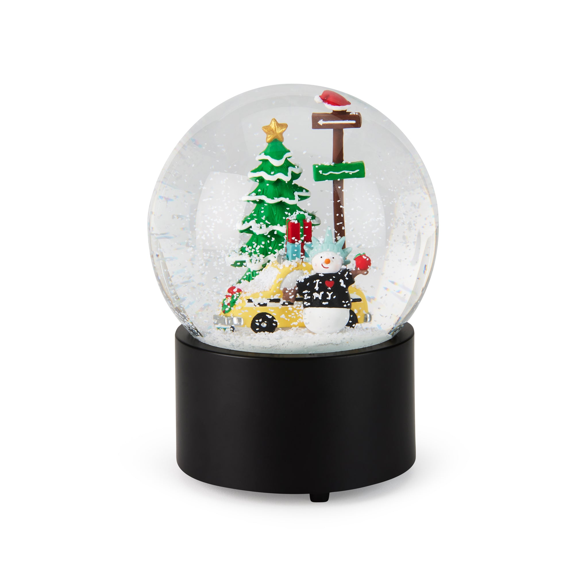 NYC Christmas Snow Globe Music Box with Taxi & Snowman – 7" Holiday Decor