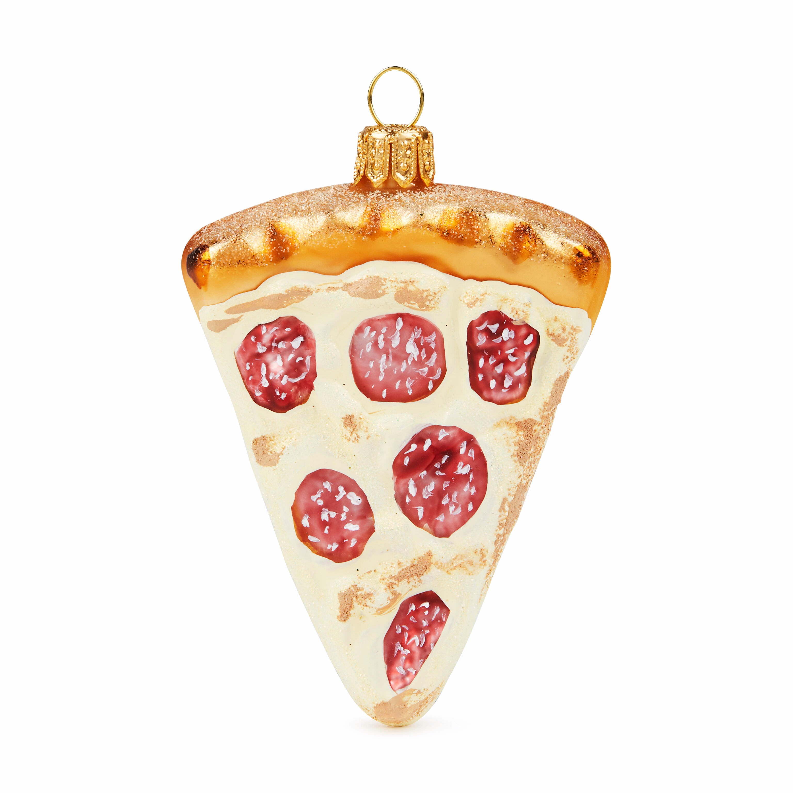 Hand-Painted NYC Pizza Slice Glass Christmas Ornament