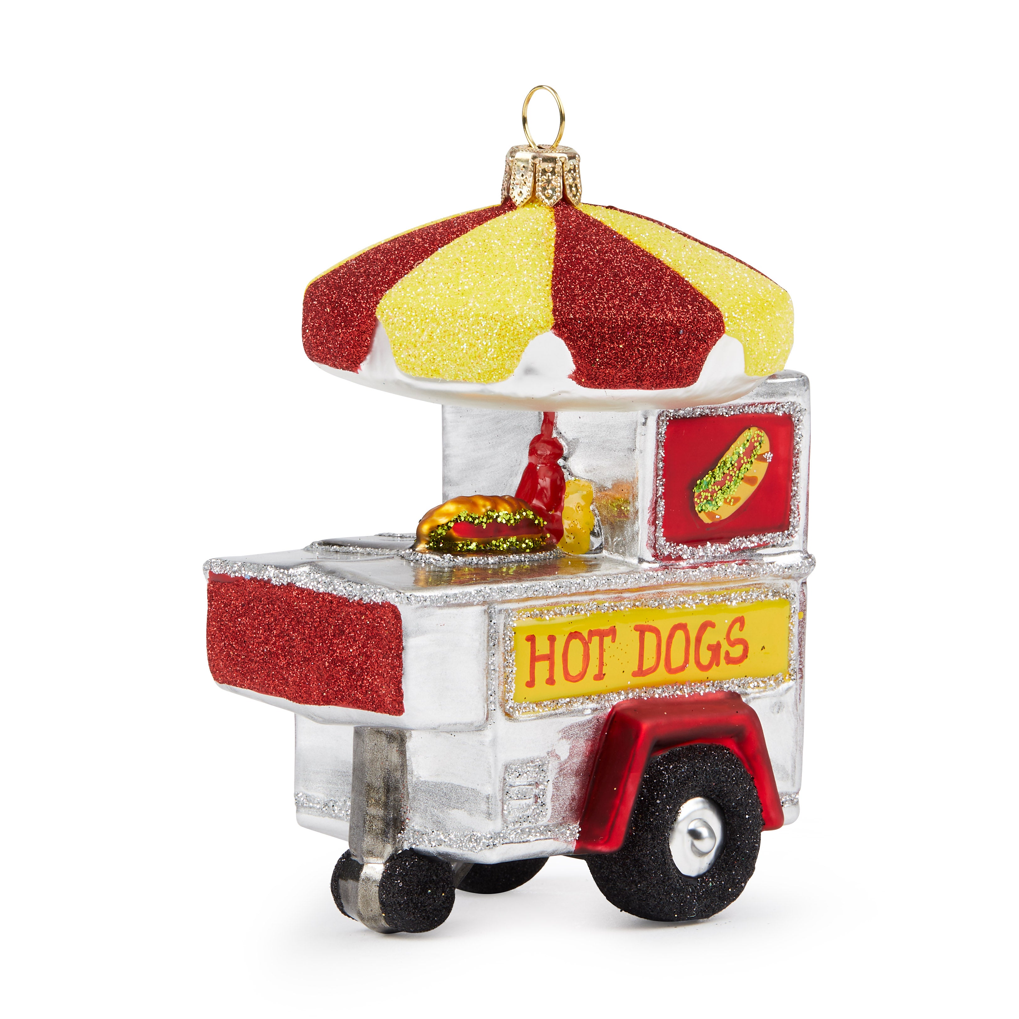 NYC Hot Dog Stand Christmas Ornament - Hand-Painted Glass