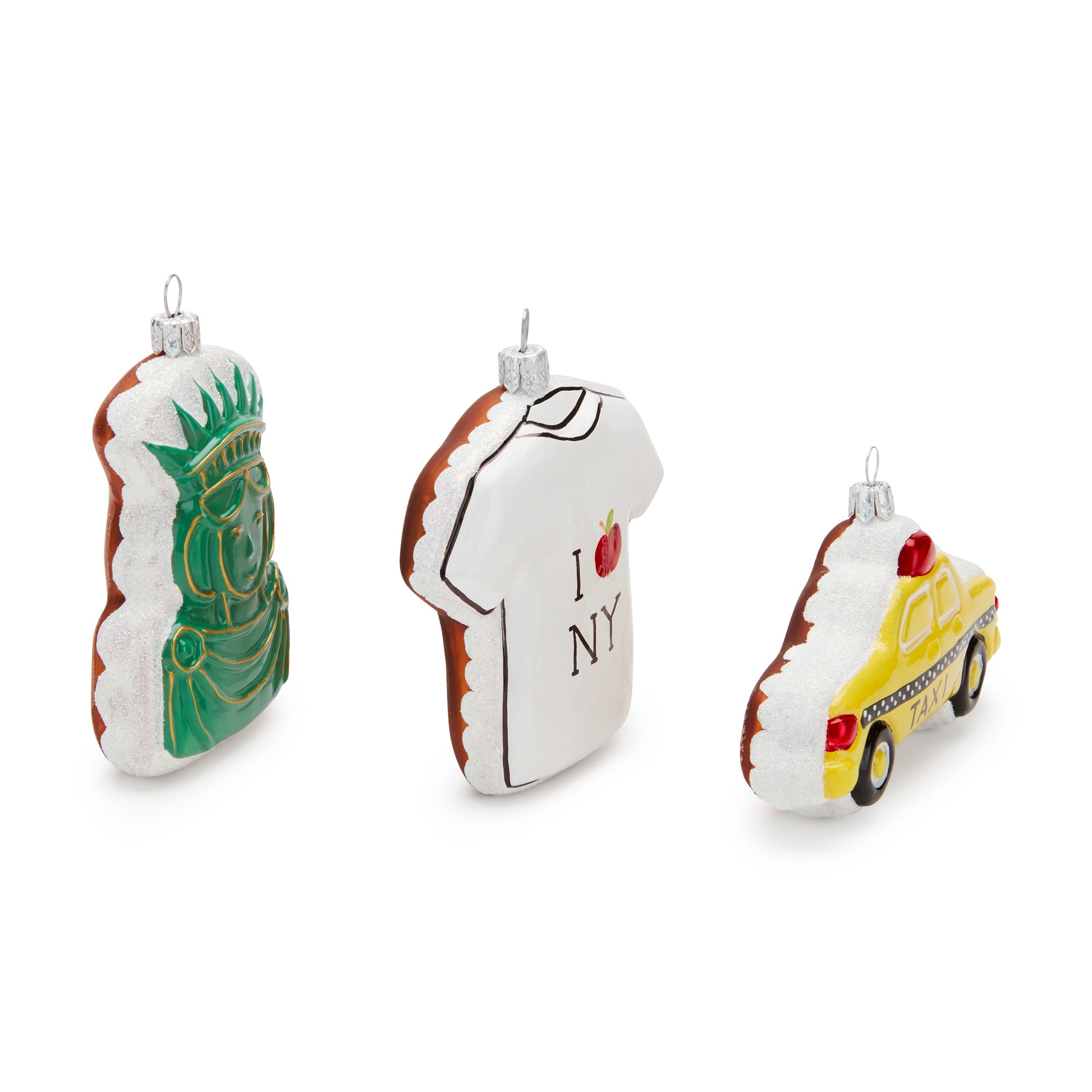 Hand-Painted NYC Gingerbread Glass Ornaments – Set of 3