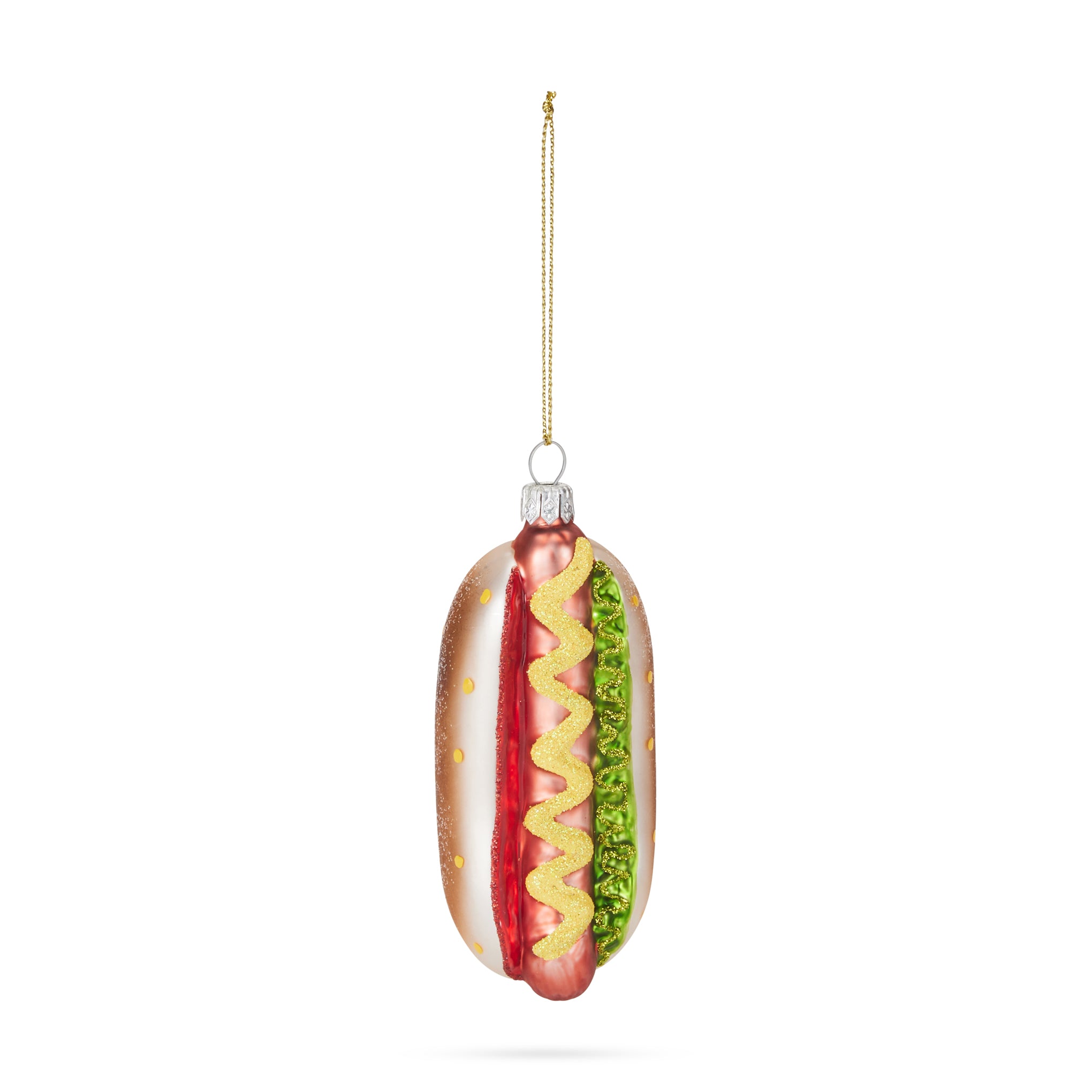 Hand-Painted Glass Hot Dog Ornament – 4" Holiday Decor