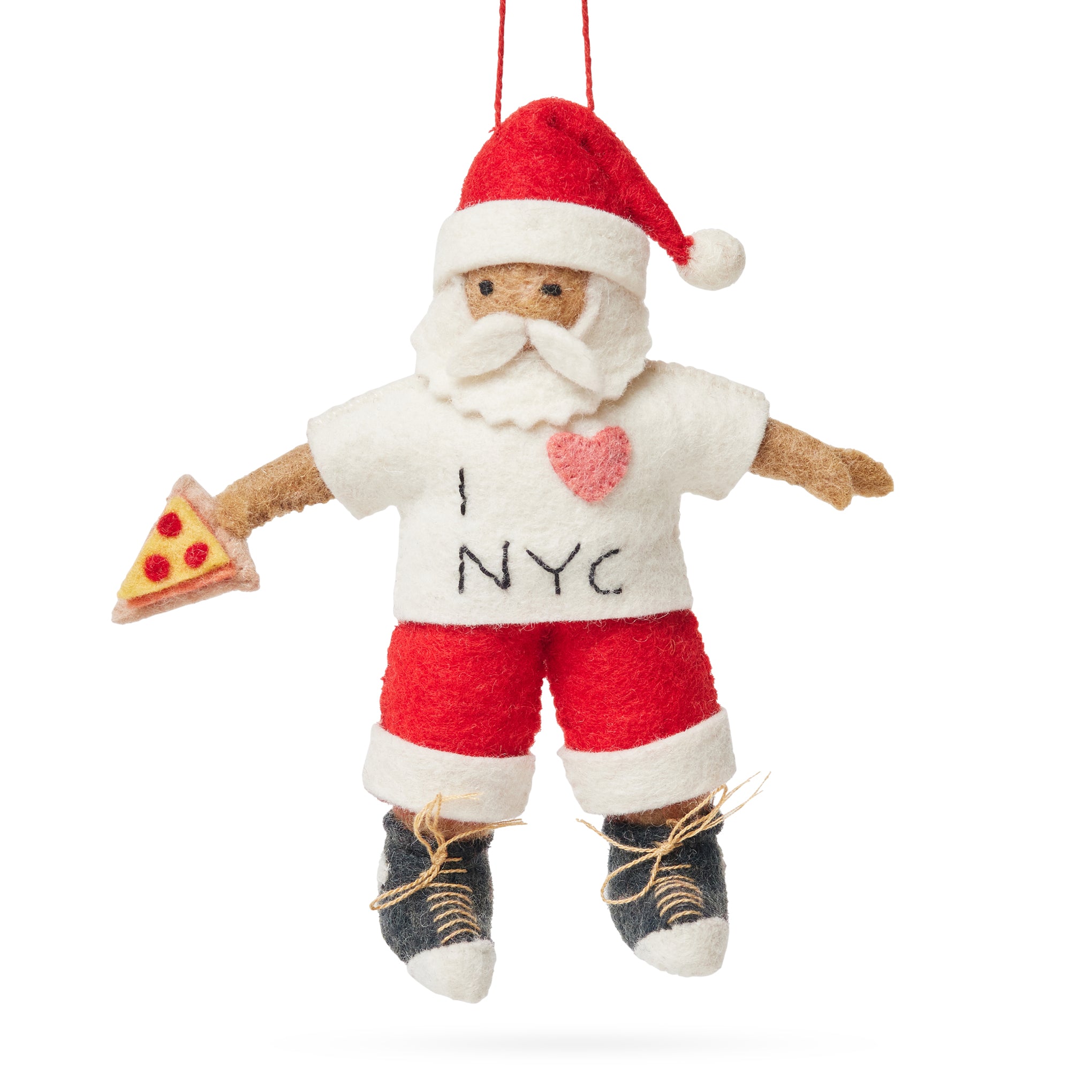 Handcrafted NYC Santa Felt Christmas Ornament - Brown
