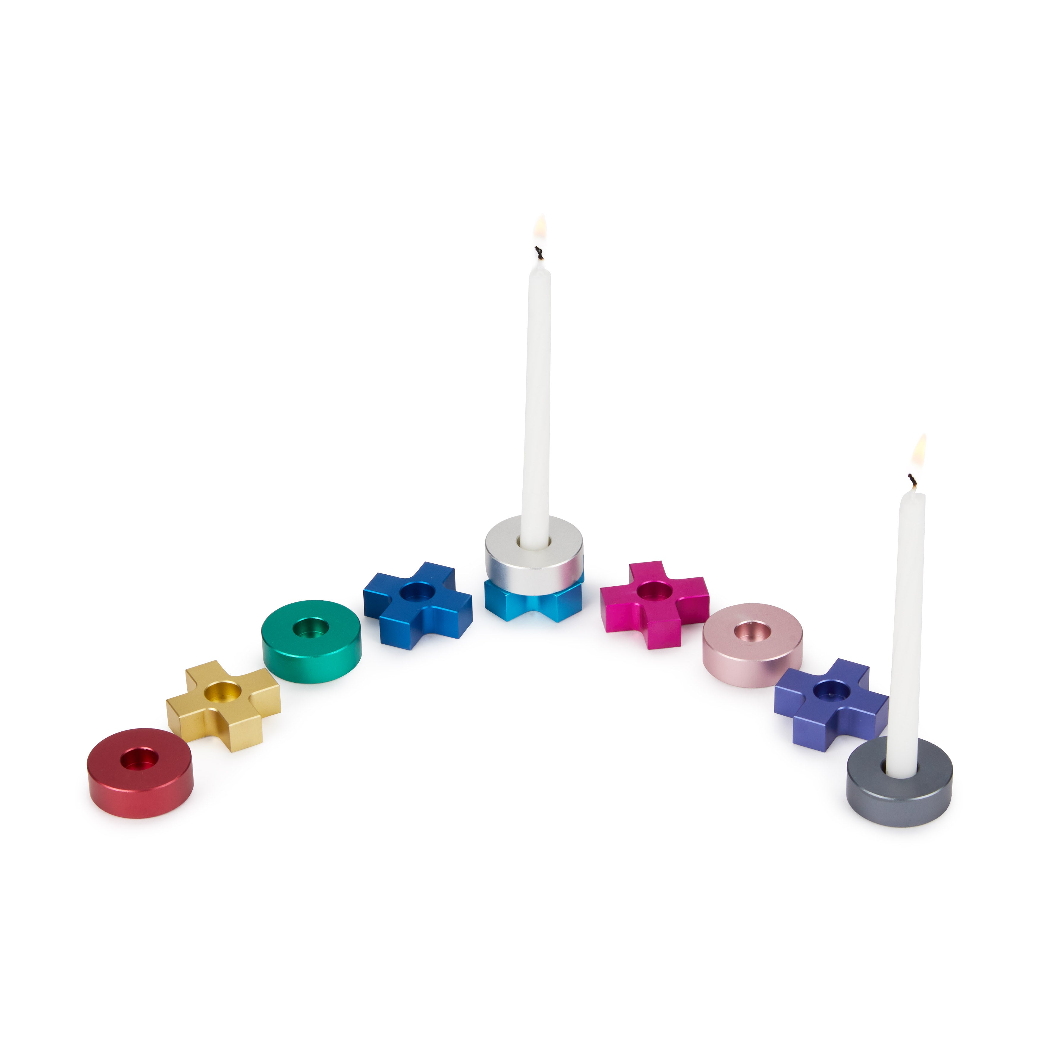 Hanukkah Tic Tac Toe Menorah Game Set - Aluminum Candles Holder