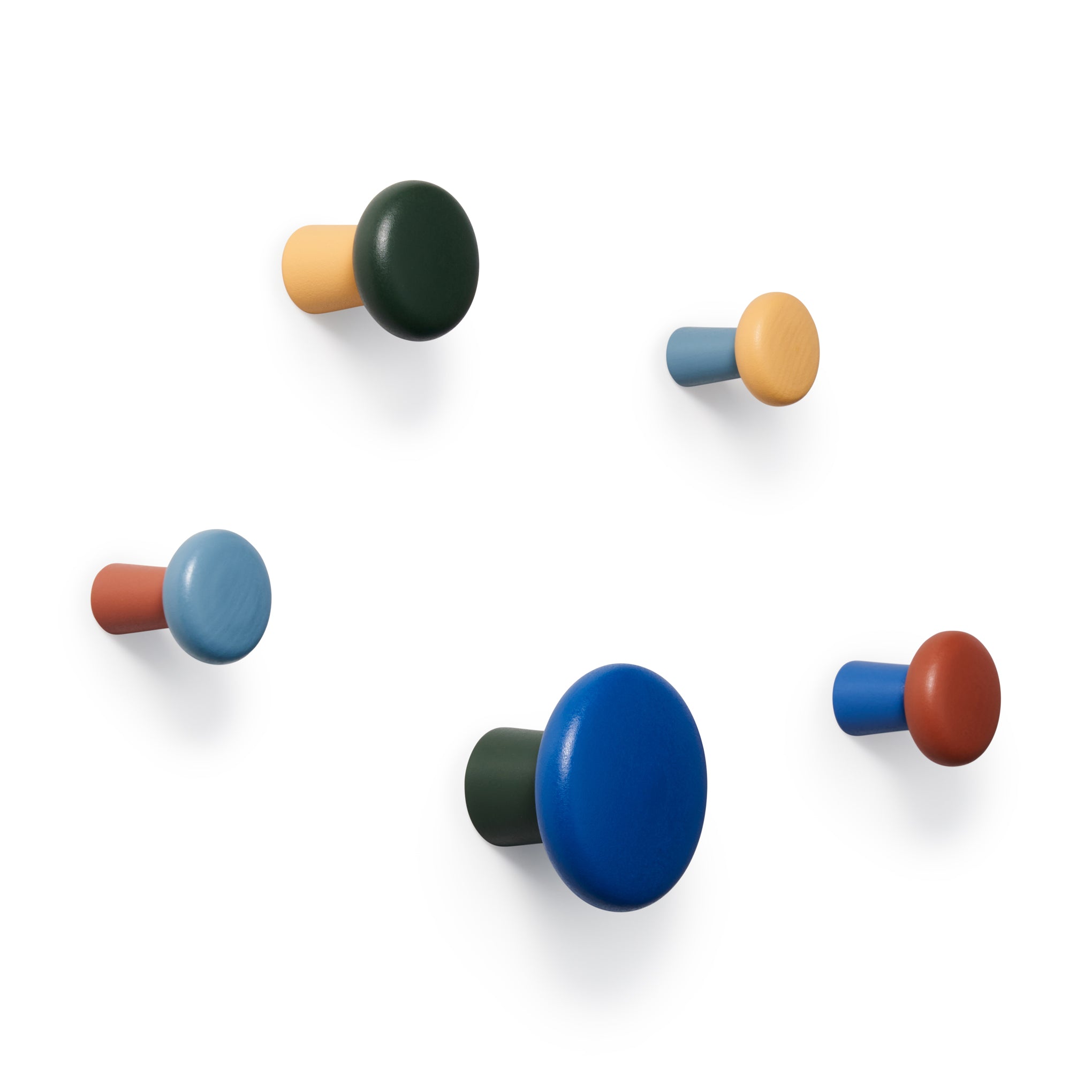 Scandinavian Wooden Wall Hooks - Set of 5 Colorful Coat Hangers