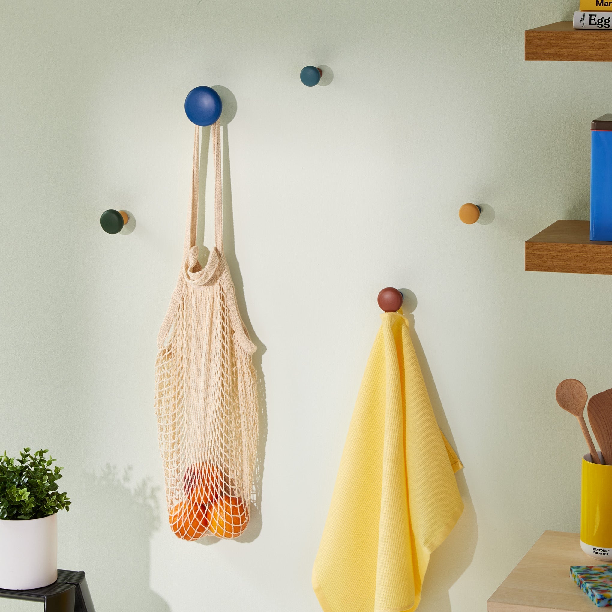 Scandinavian Wooden Wall Hooks - Set of 5 Colorful Coat Hangers