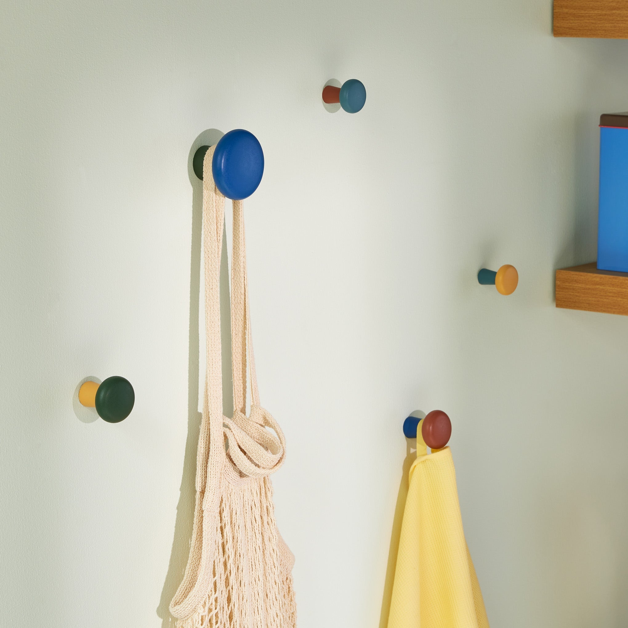 Scandinavian Wooden Wall Hooks - Set of 5 Colorful Coat Hangers