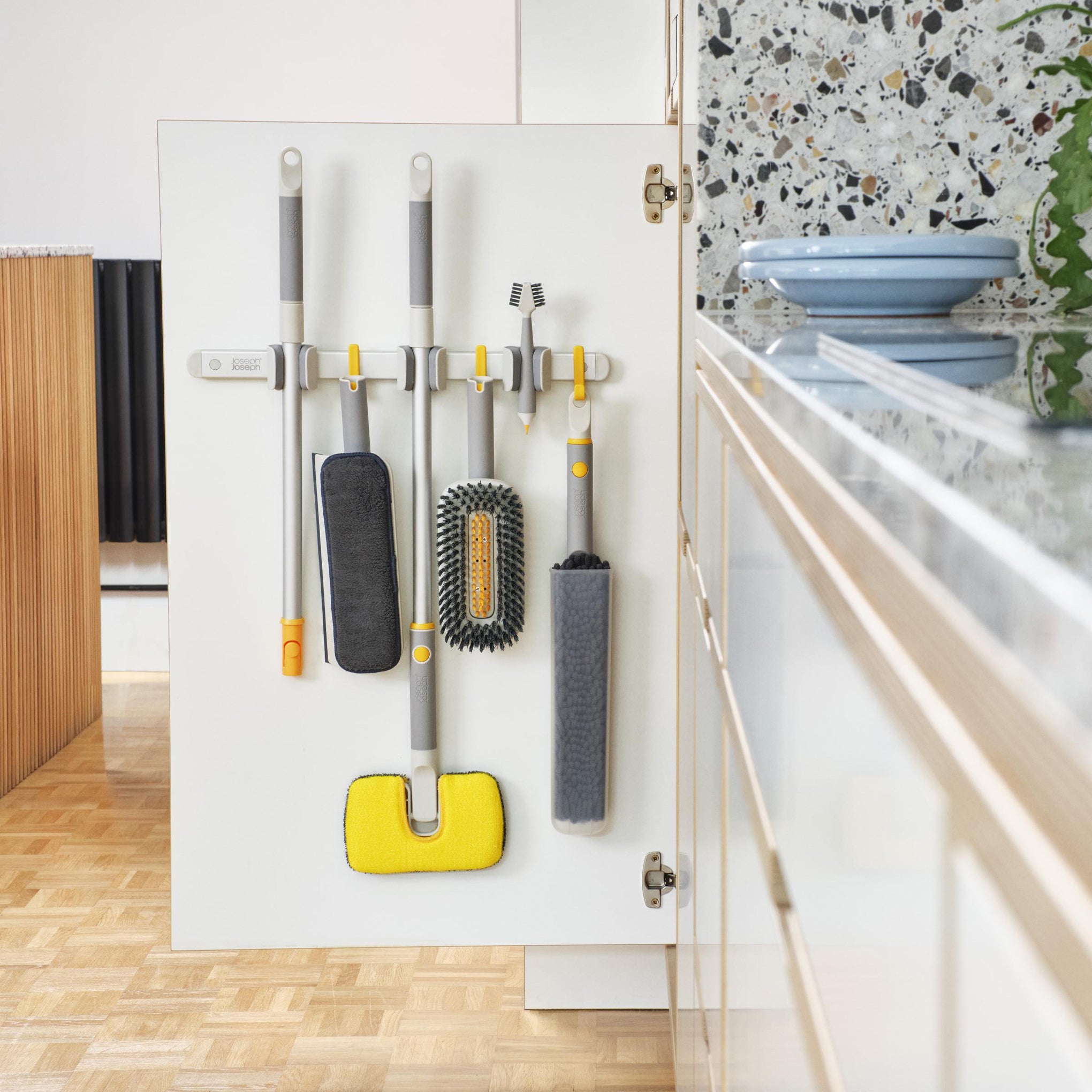 Compact Cleaning Set with Telescopic Pole & Multi-Function Tools