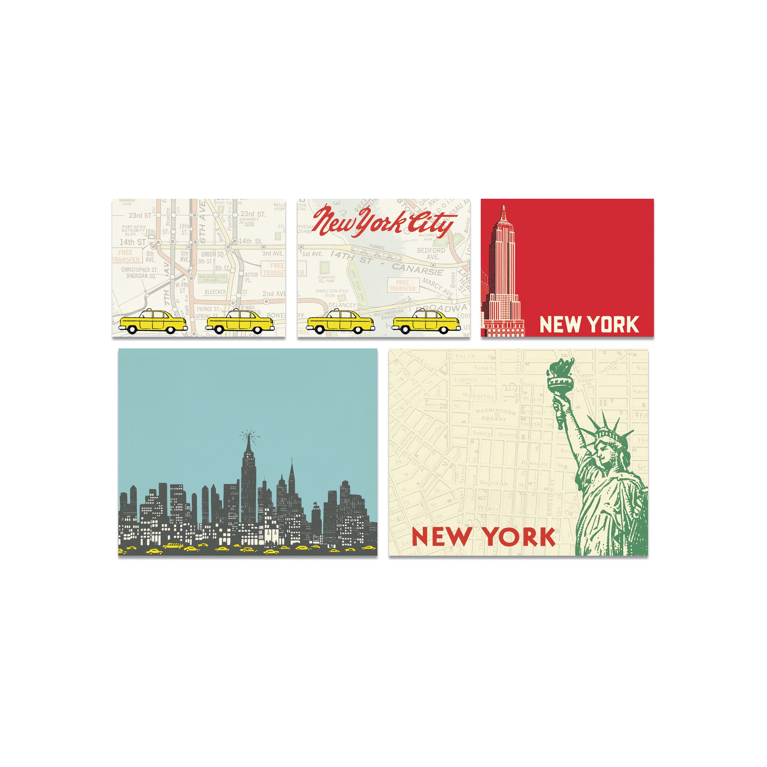 Vintage NYC Sticky Notes - Set of 5 Pads with City Artwork