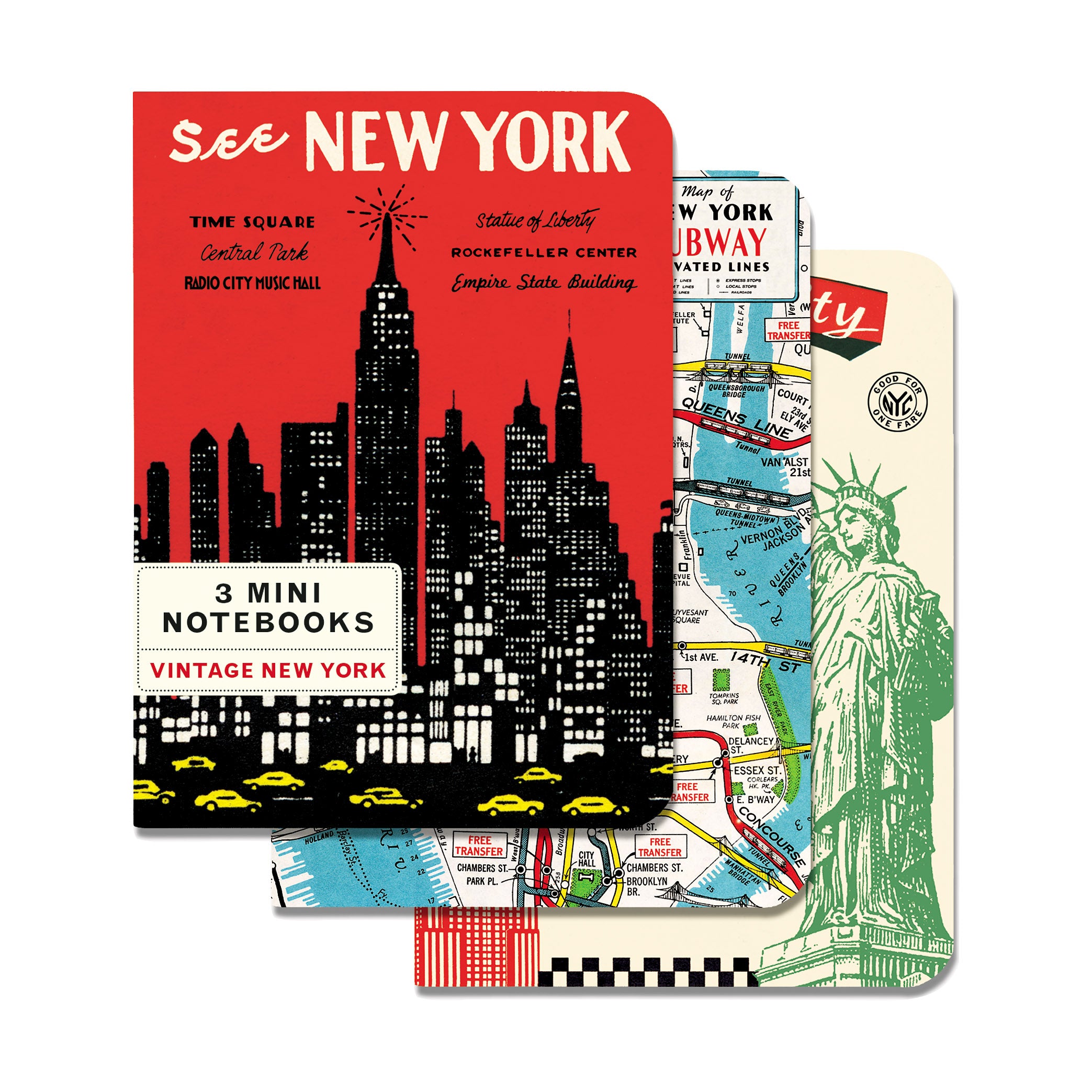 Vintage NYC Map Notebook Set - 3 Mini Blank & Lined Journals
