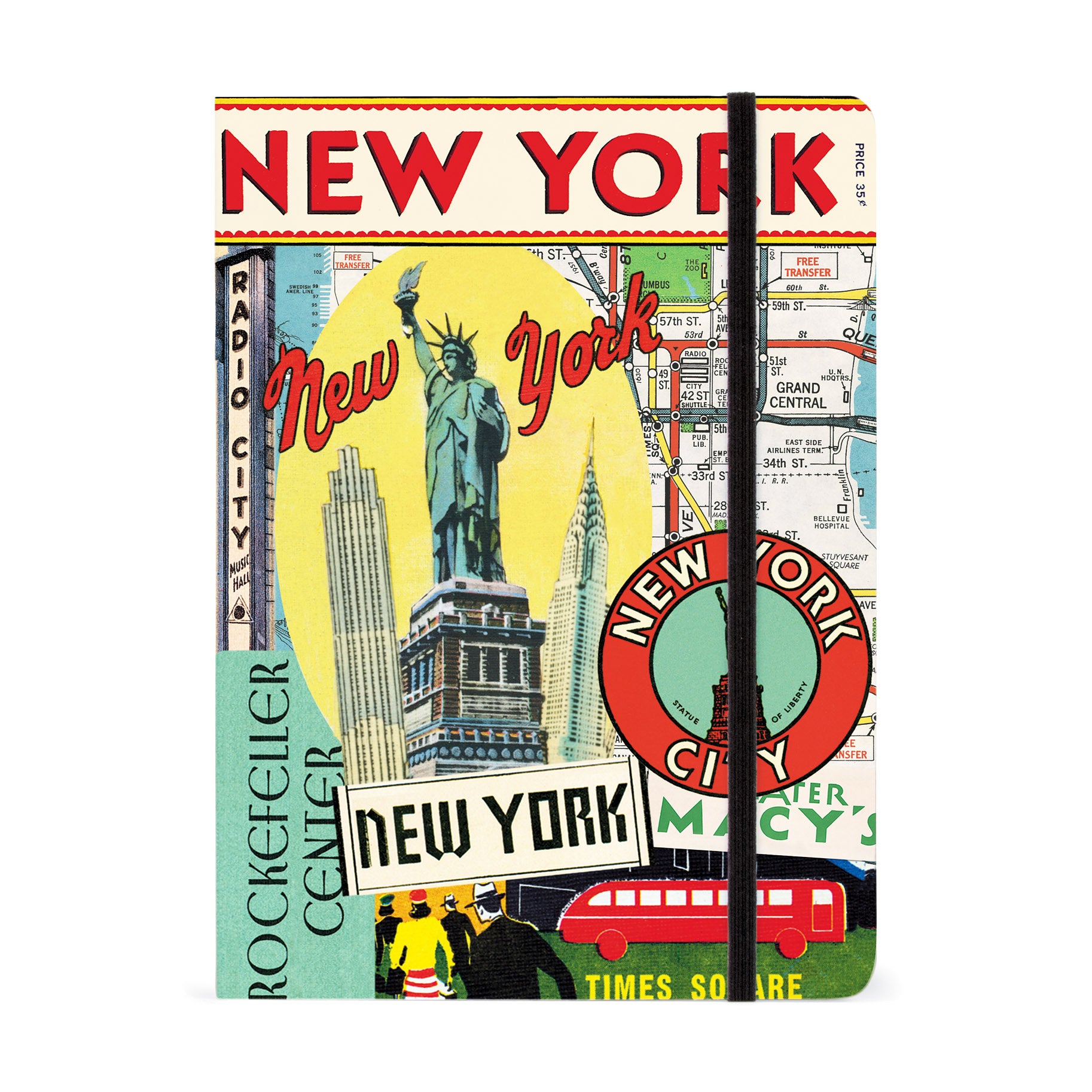 Vintage NYC Map Notebook with Elastic Closure & Back Pocket