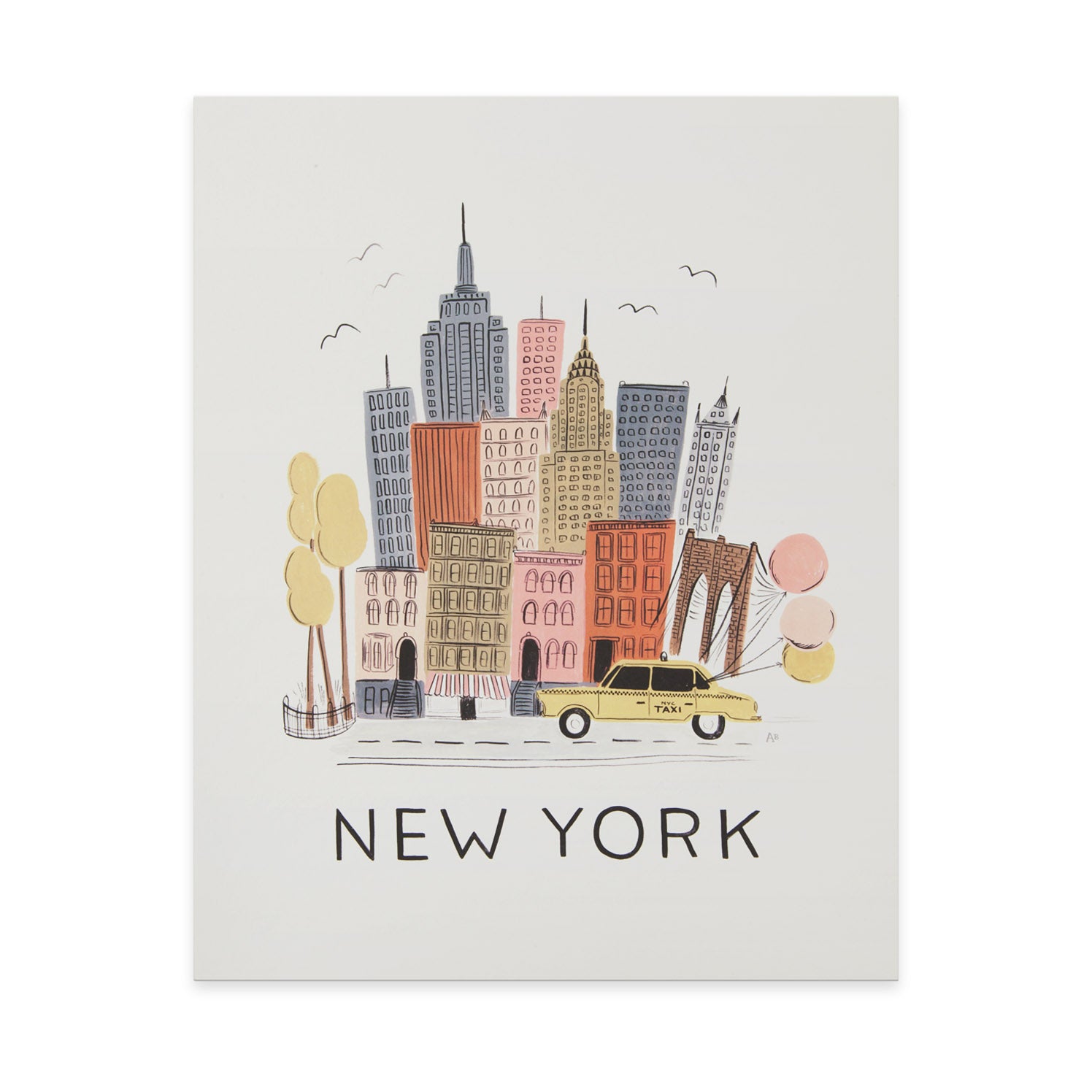 New York City Art Print by Anna Bond - Whimsical Gouache Painting