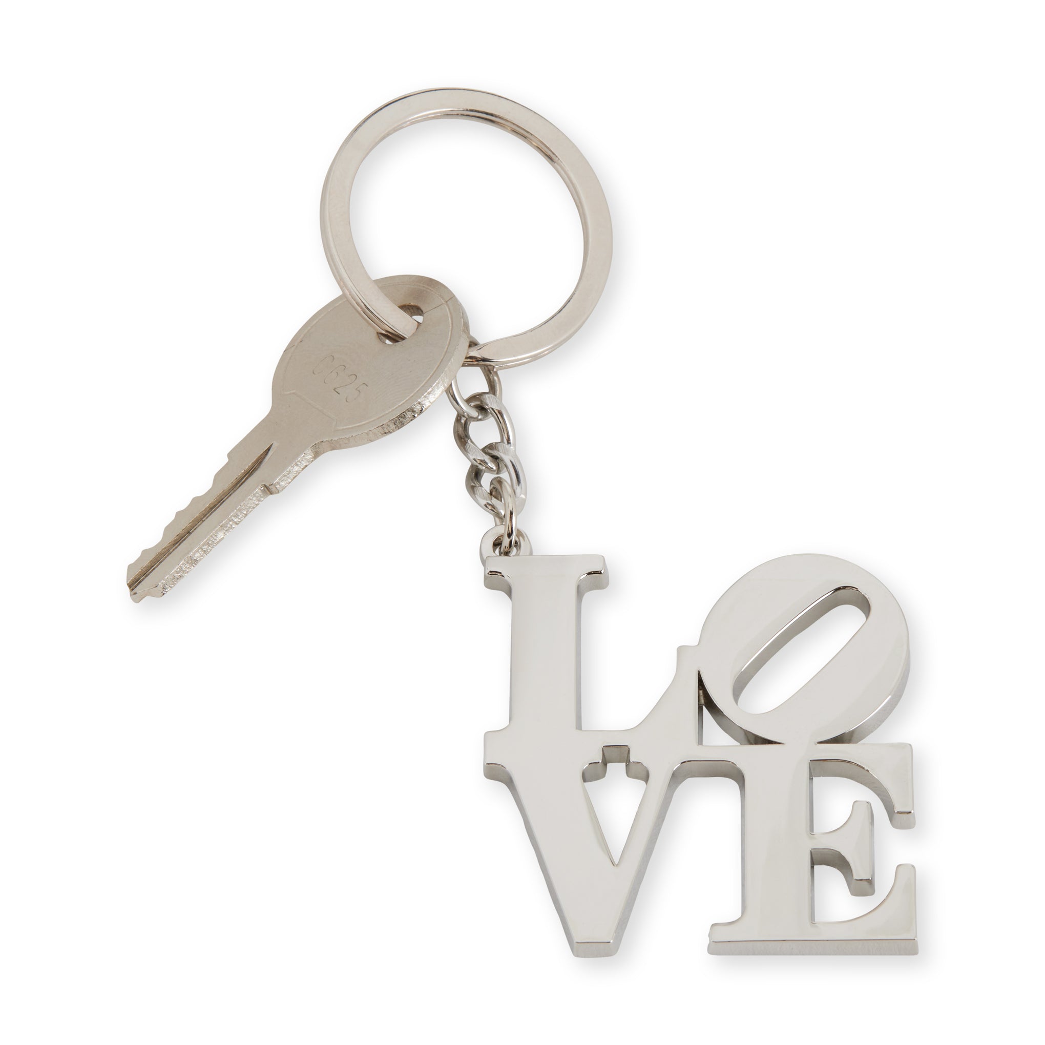 Robert Indiana LOVE Keychain - Silver Metal Keyring Pop Art Gift