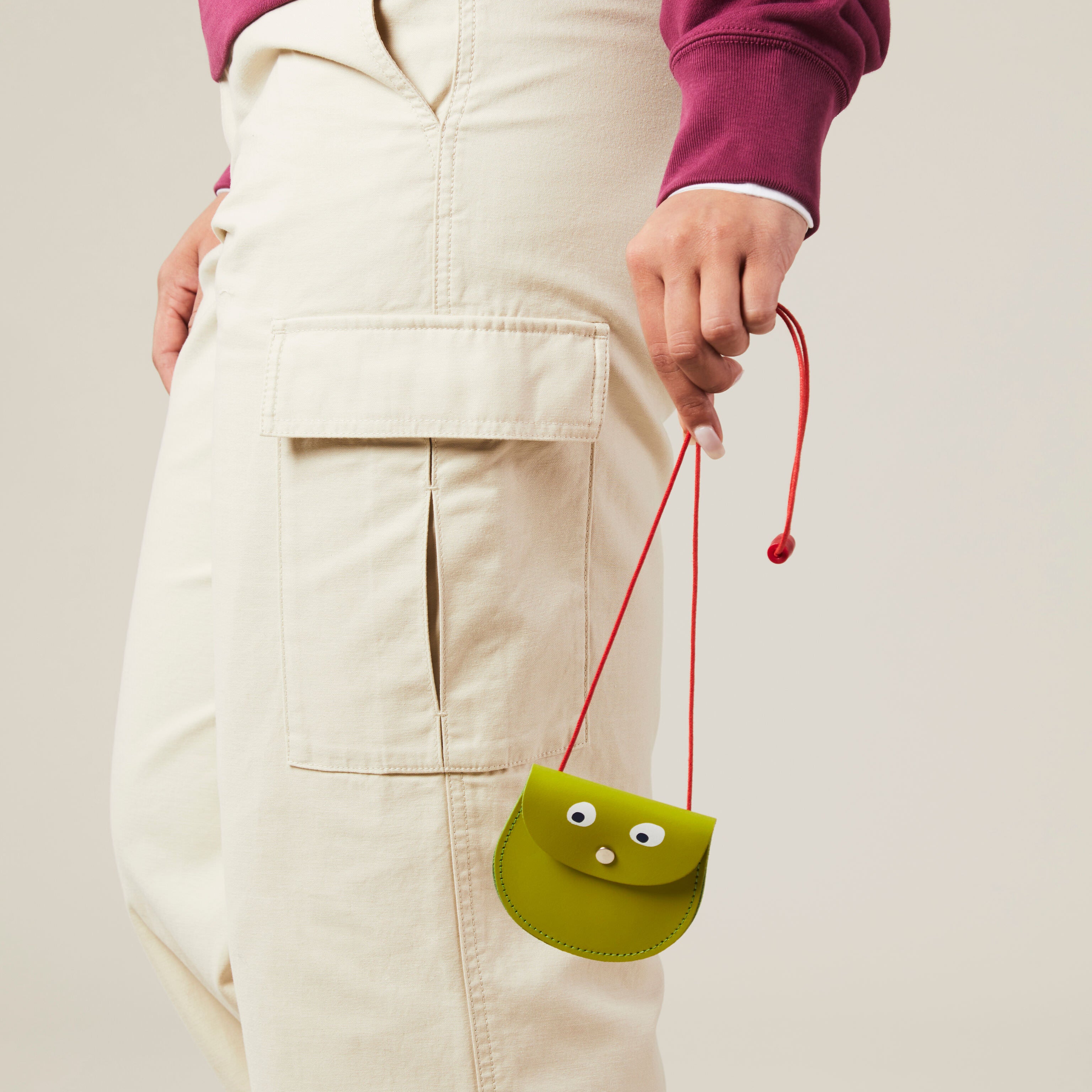 Lime Googly Eye Leather Money Purse - Handmade in Scotland