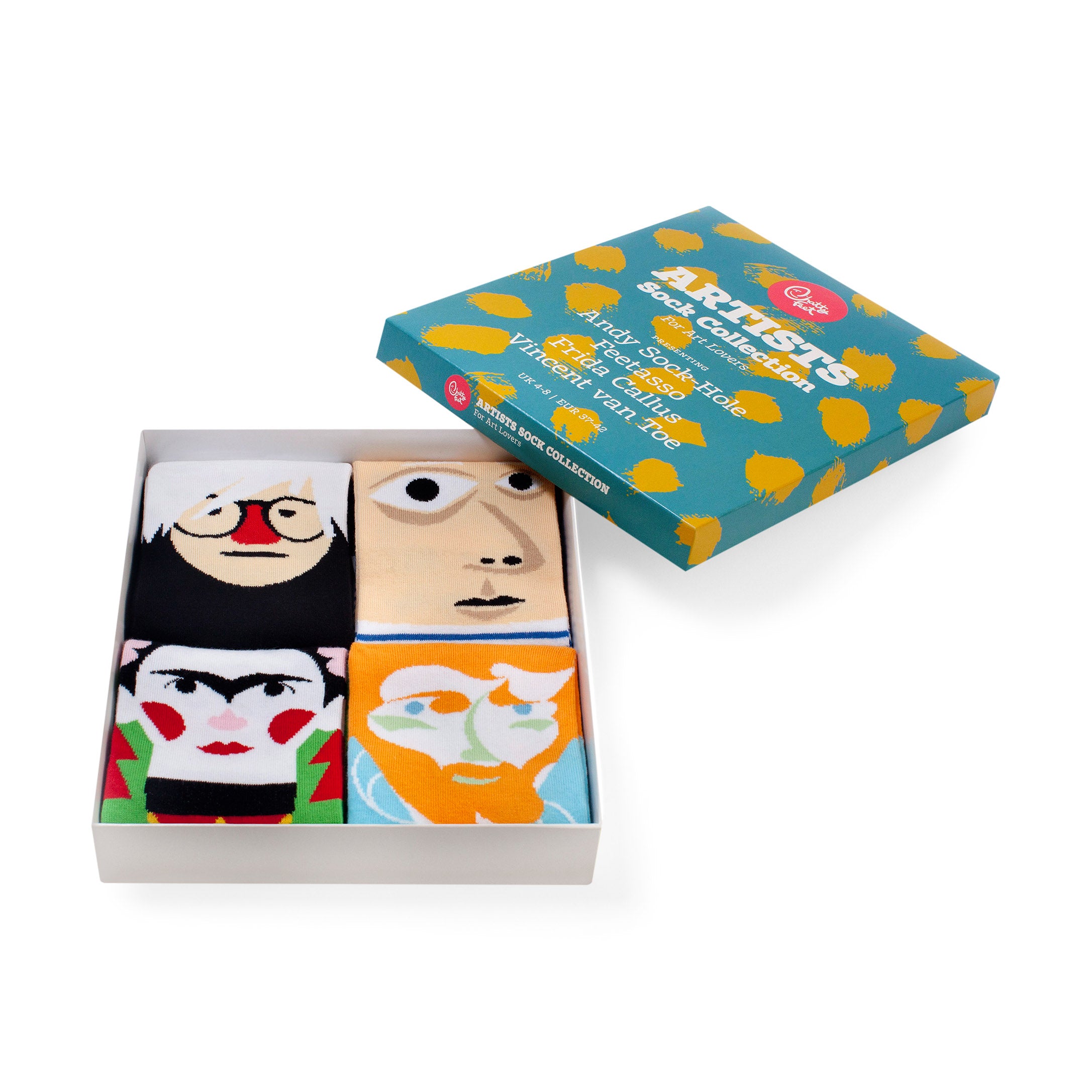 Artist Socks Set by Chatty Feet – Andy Sock-Hole, Frida Callus – Gift for Art Lovers