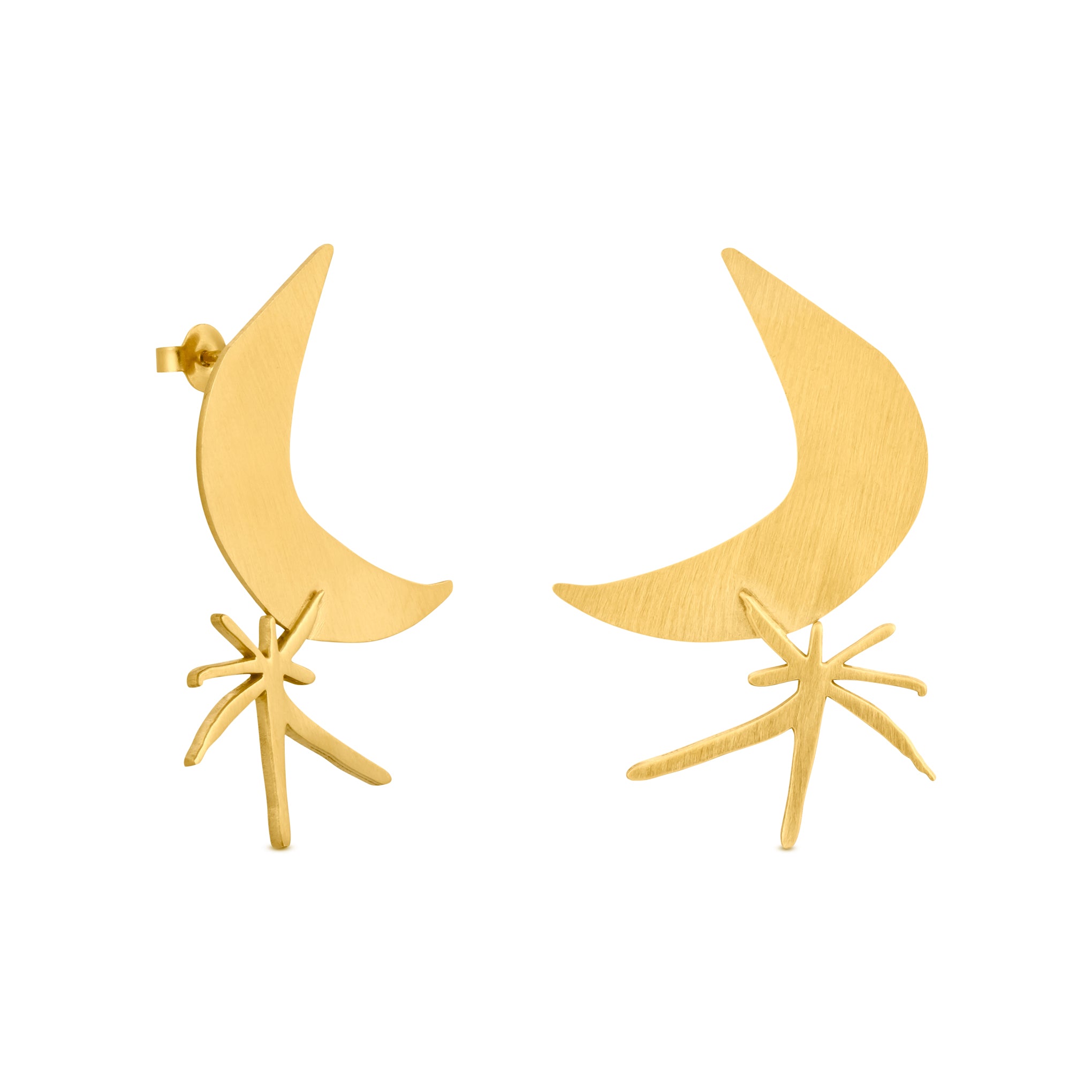 Joan Miró 24k Gold-Plated Moon & Star Earrings – Handcrafted Jewelry