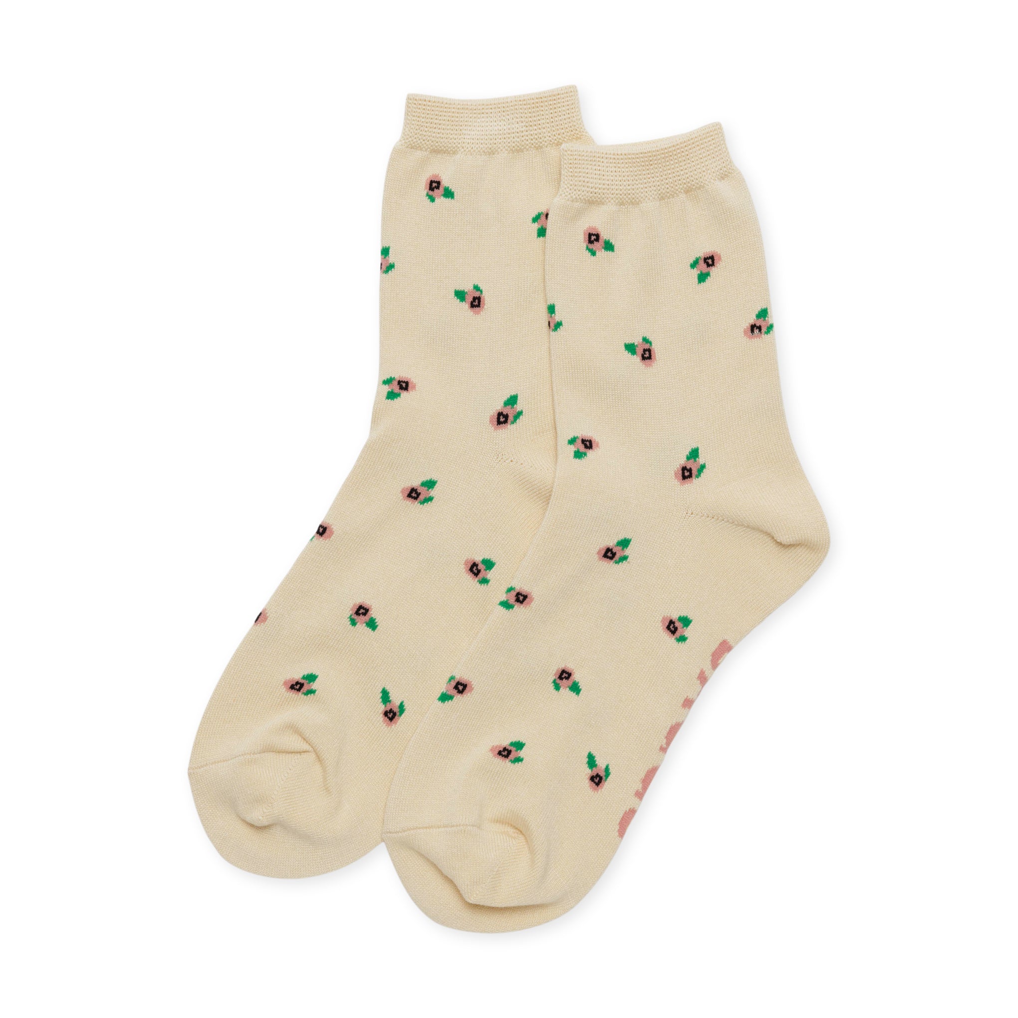 Baggu Bamboo Crew Socks - Cream Rosette Pattern
