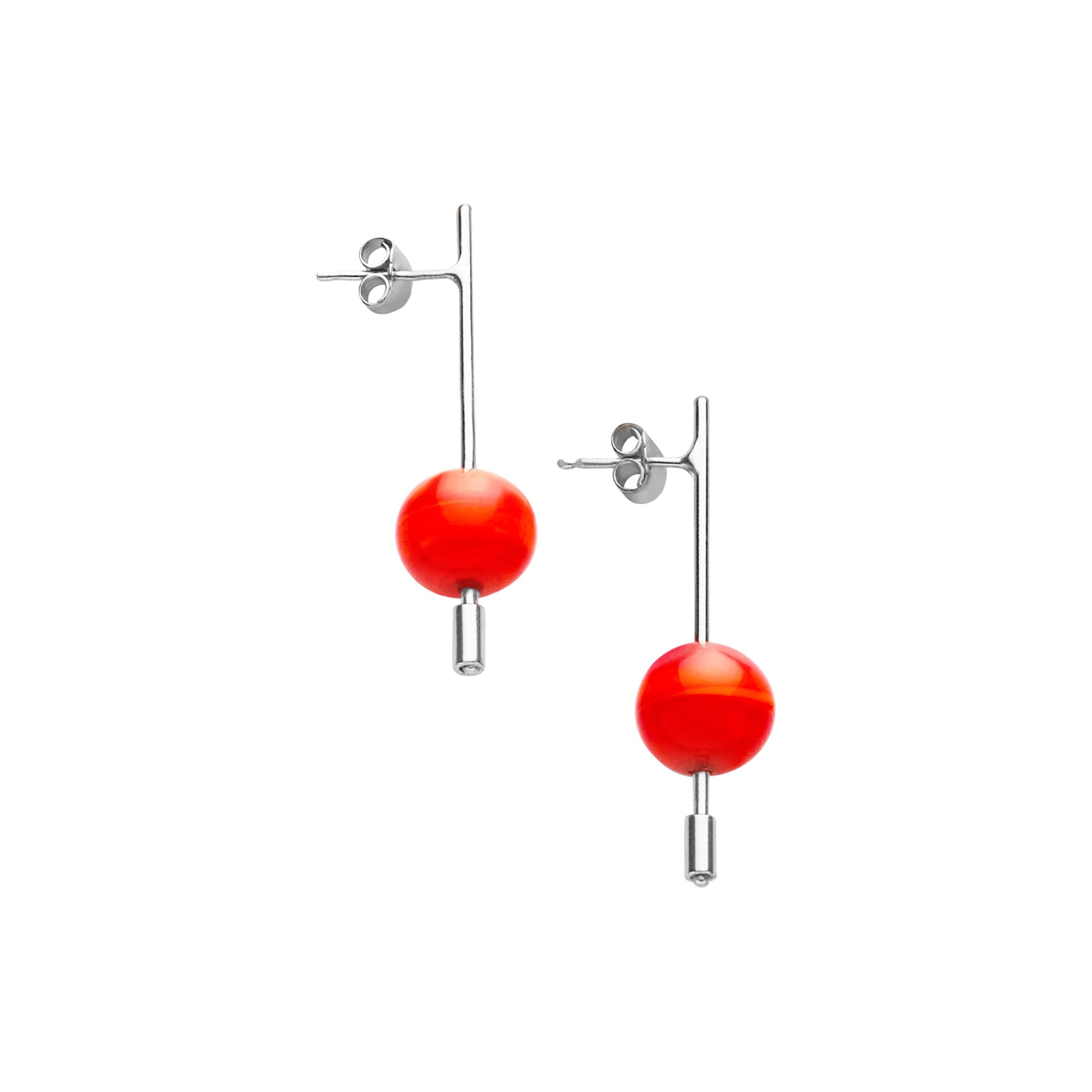 Murano Glass Earrings - Handcrafted Red Sphere Paletto Design