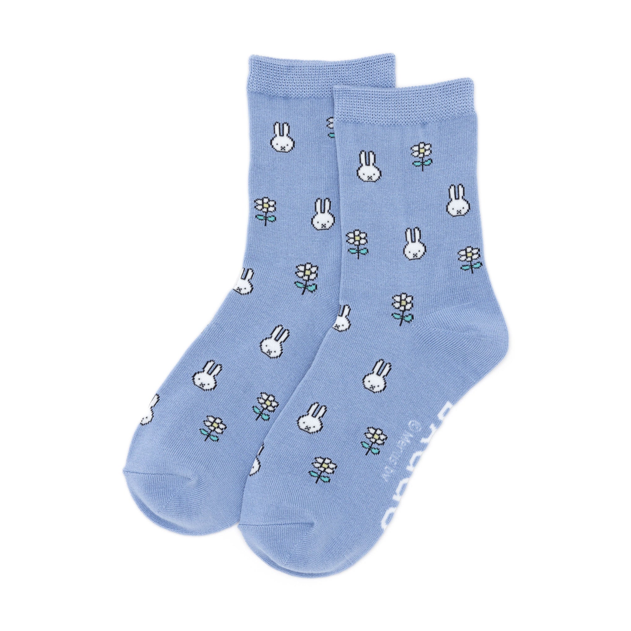 Miffy Baggu Bamboo Rayon Crew Socks - Blue Floral Pattern