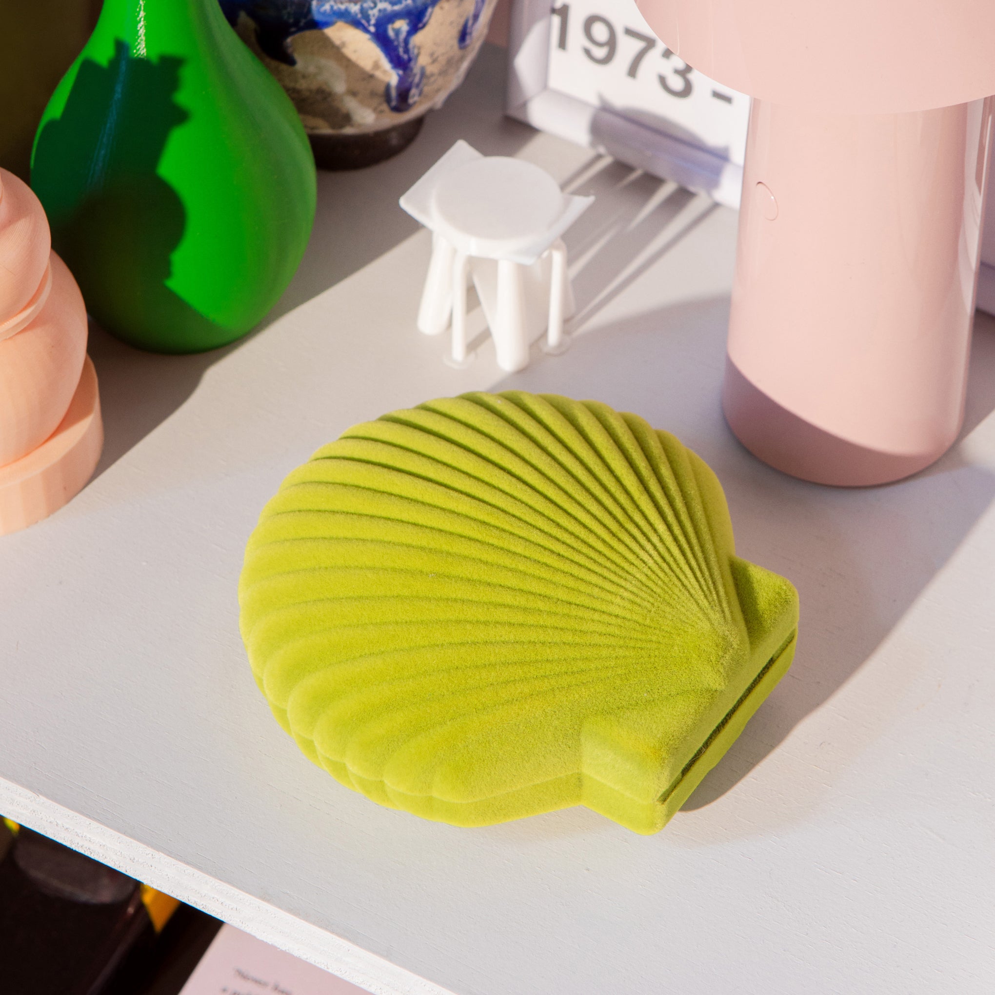 Venus Velvet Green Seashell Jewelry Box for Travel & Storage