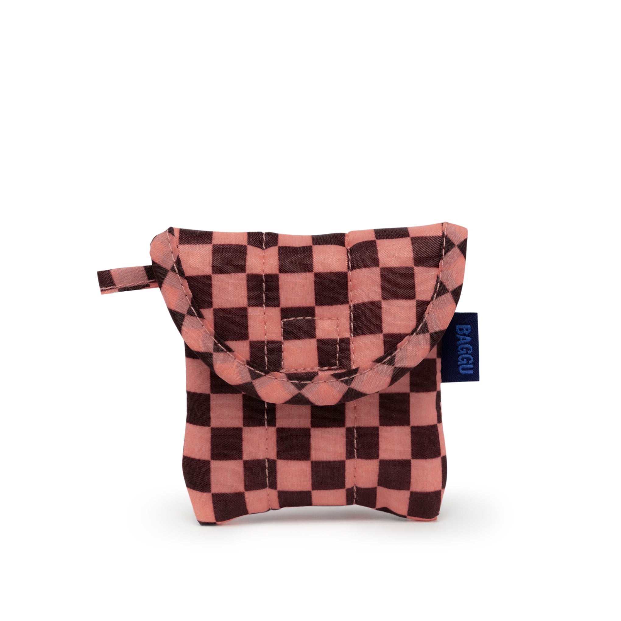 Baggu Recycled Nylon Earbuds Case - Puffy Pink Brown Check