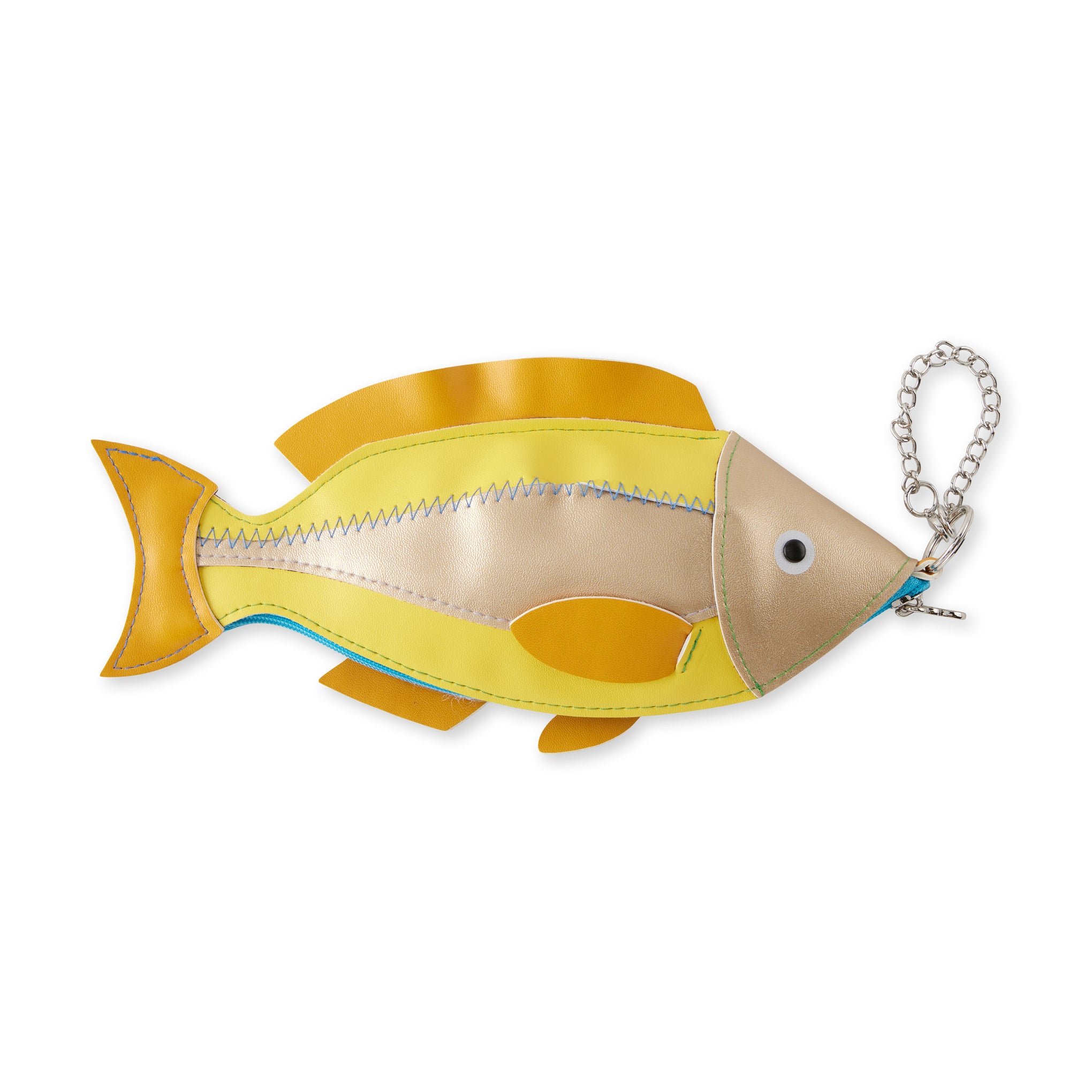 Marushin Yellow Fish Zipper Pouch with Keyring - Fun Japanese Design