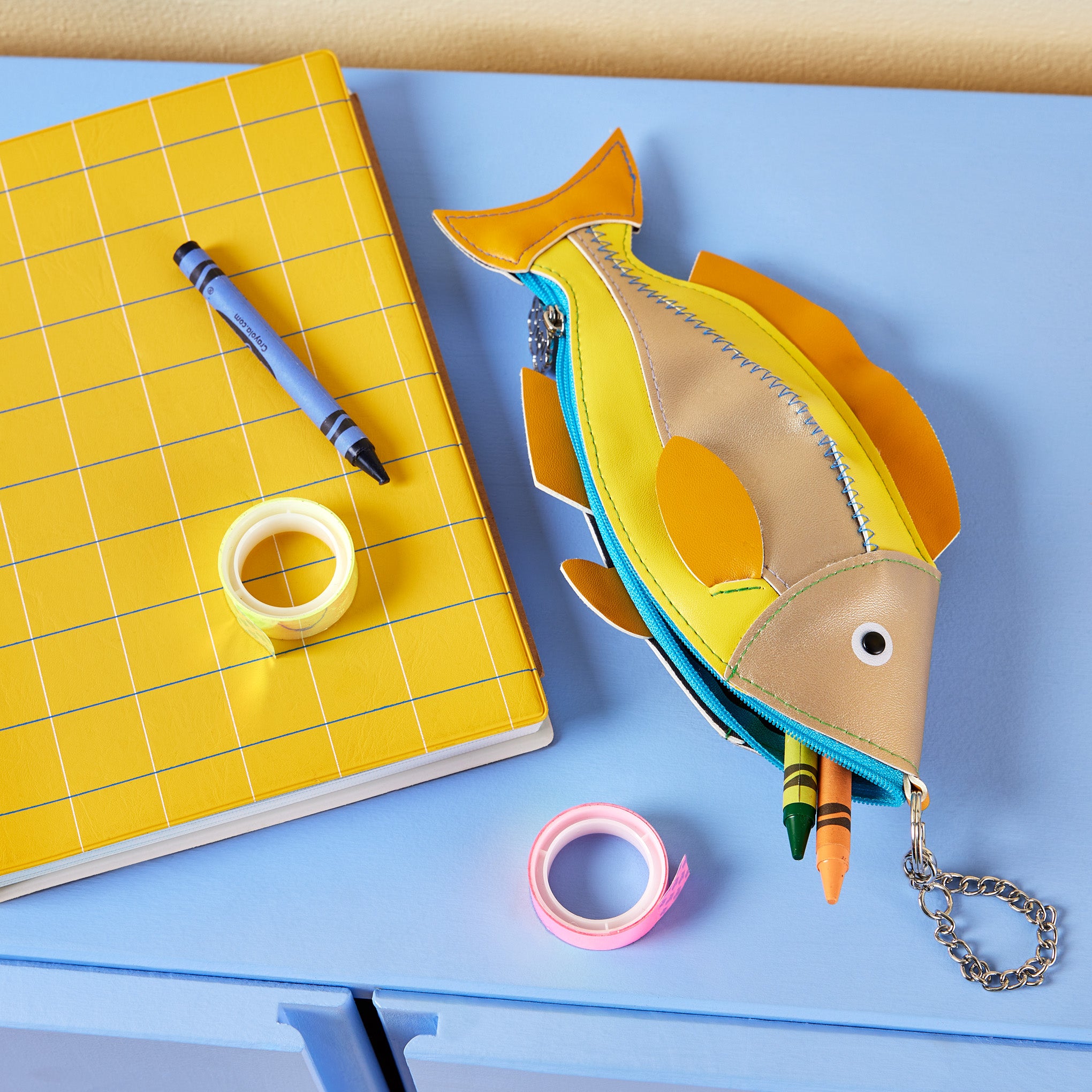 Marushin Yellow Fish Zipper Pouch with Keyring - Fun Japanese Design