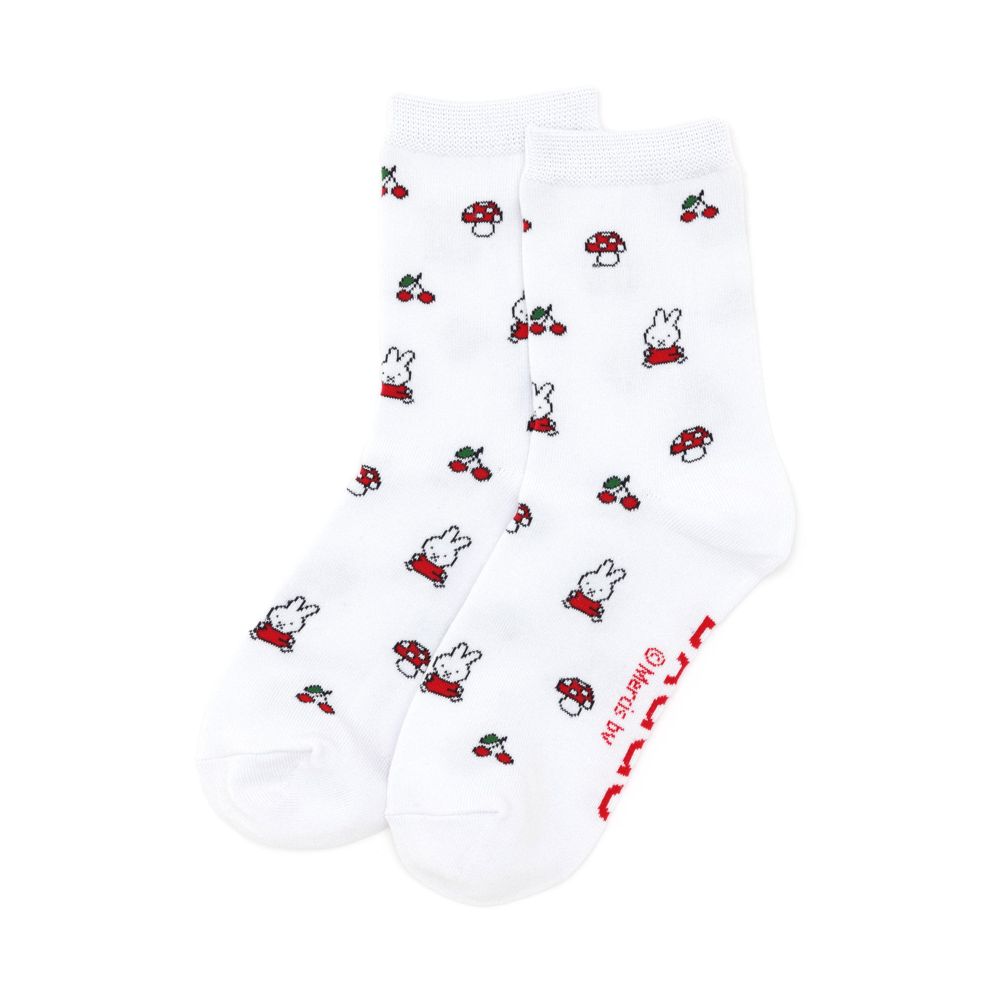 Miffy Baggu Crew Socks - White Bamboo Rayon Socks for Women & Men