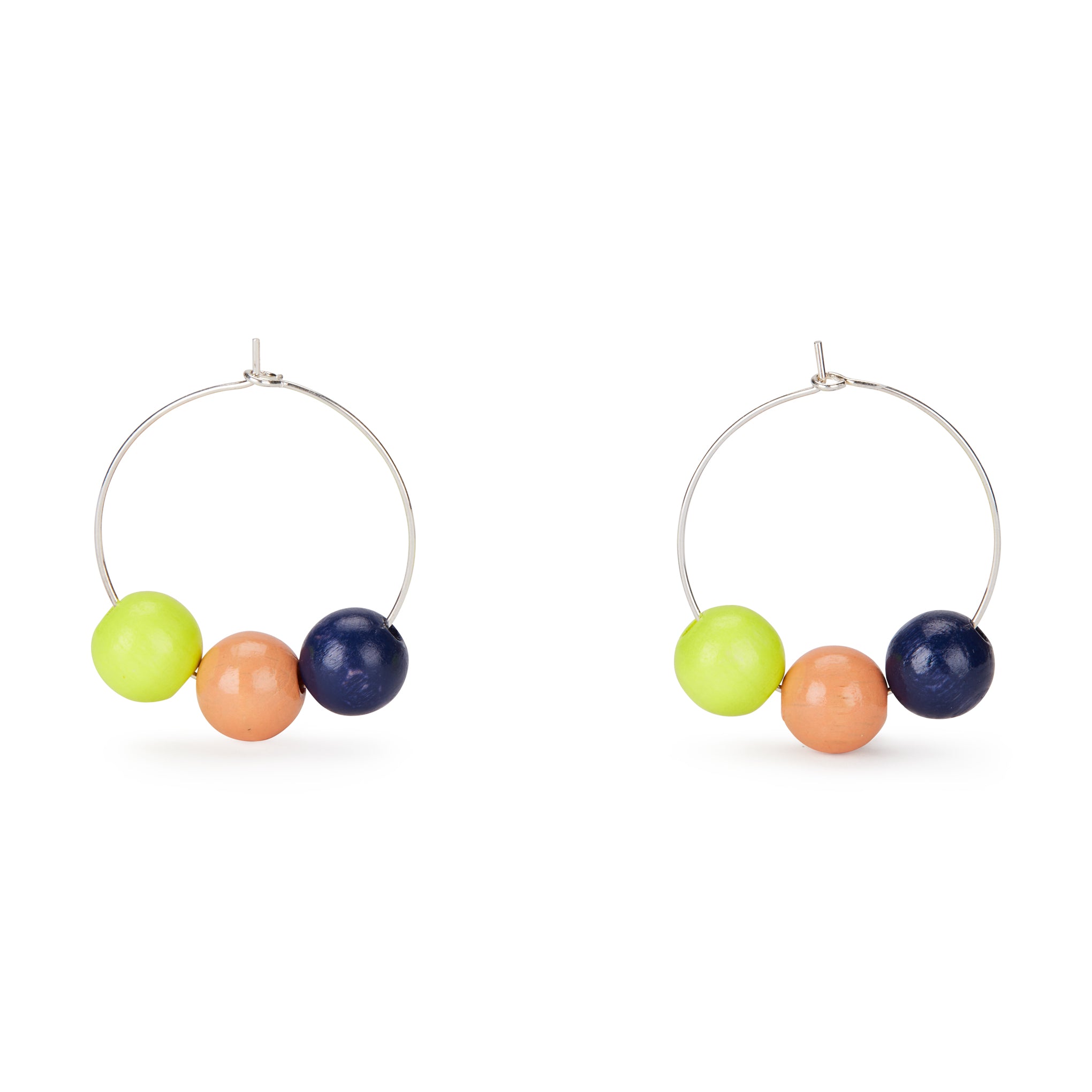 Ina Seifart Handcrafted Wood Bead Hoop Earrings - Rhodium & Vegan