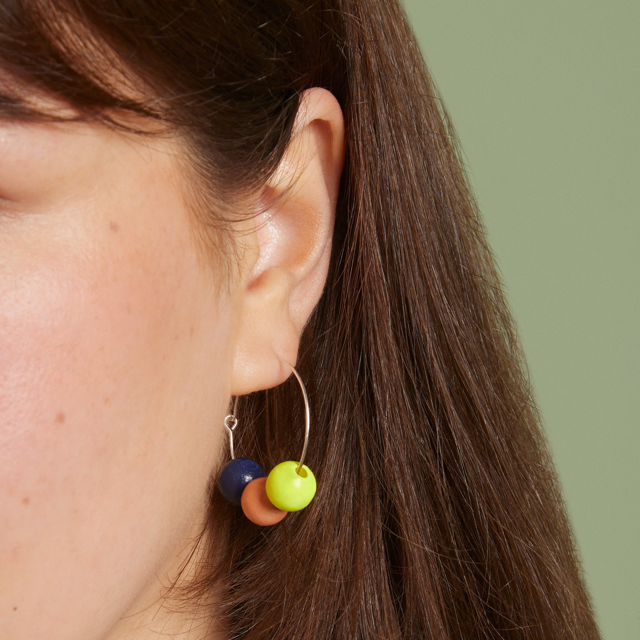 Ina Seifart Handcrafted Wood Bead Hoop Earrings - Rhodium & Vegan