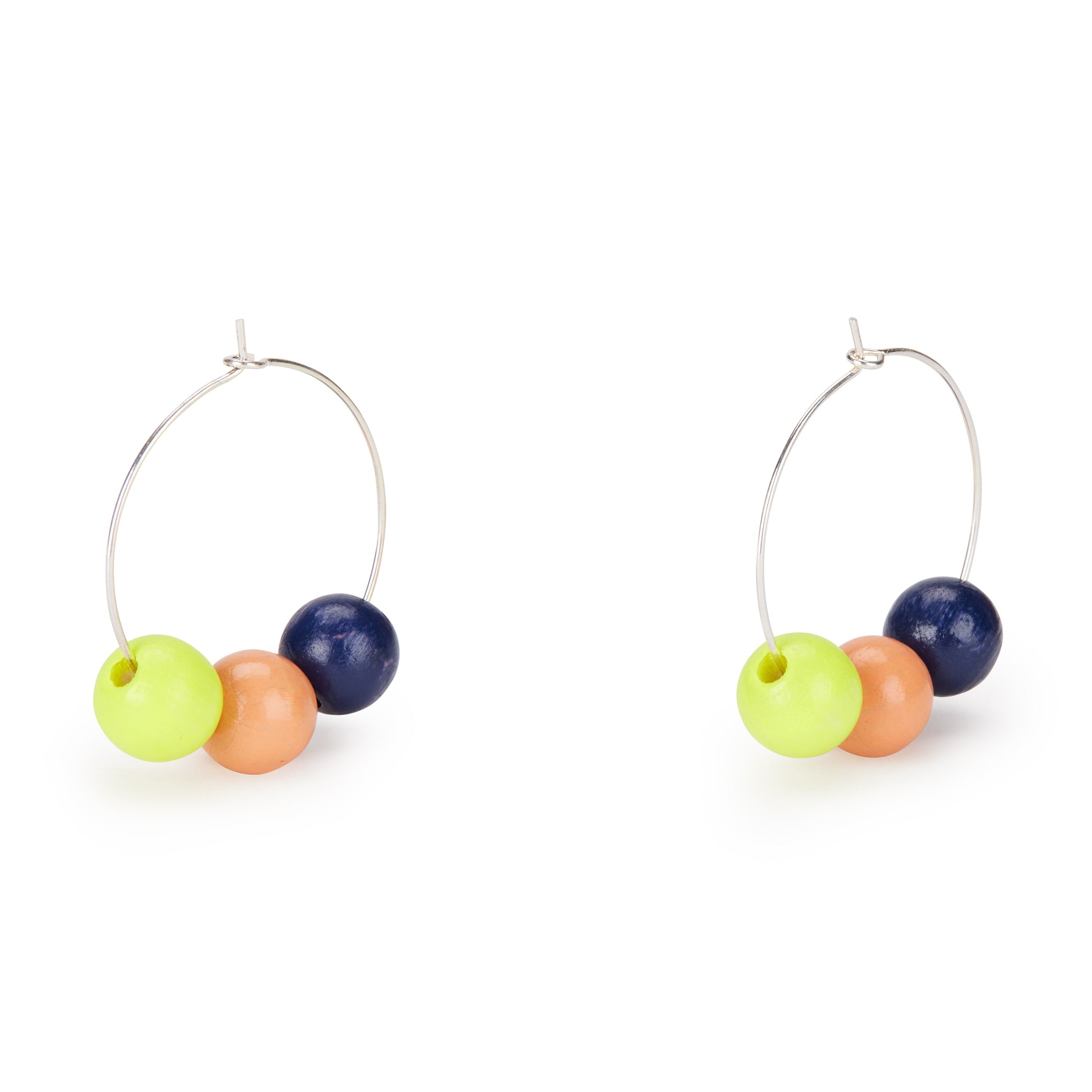 Ina Seifart Handcrafted Wood Bead Hoop Earrings - Rhodium & Vegan