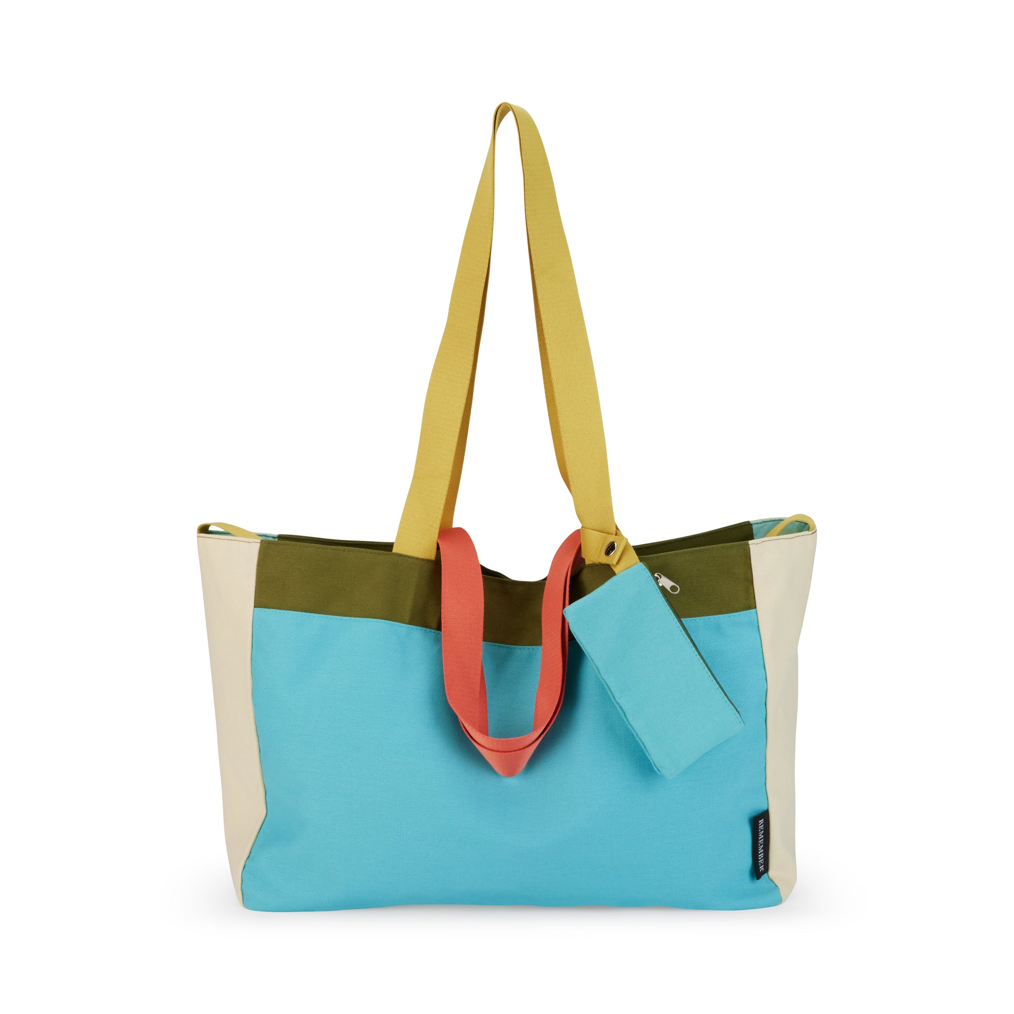 Large Cotton Canvas Tote Bag with Detachable Pouch - Blue