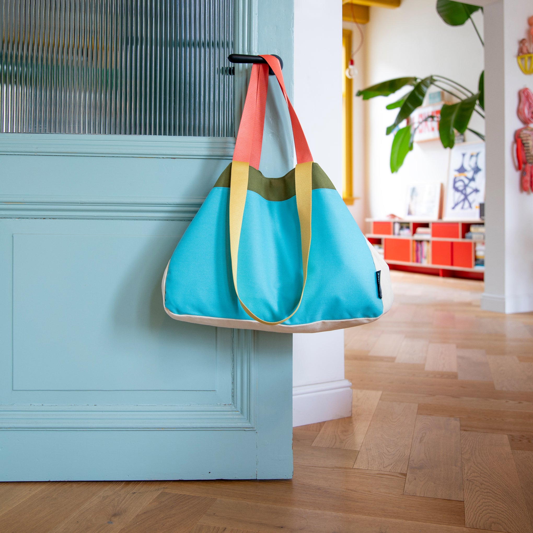 Large Cotton Canvas Tote Bag with Detachable Pouch - Blue