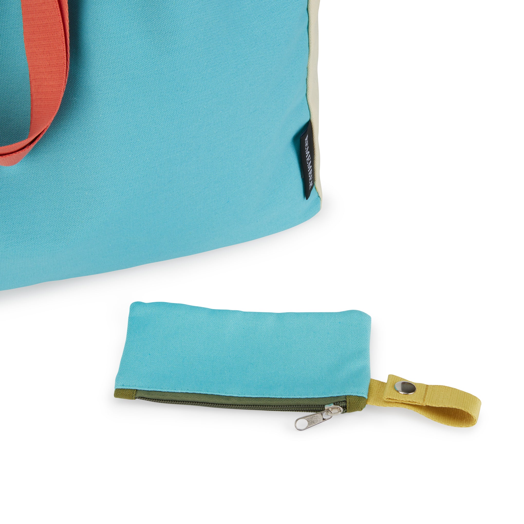 Large Cotton Canvas Tote Bag with Detachable Pouch - Blue