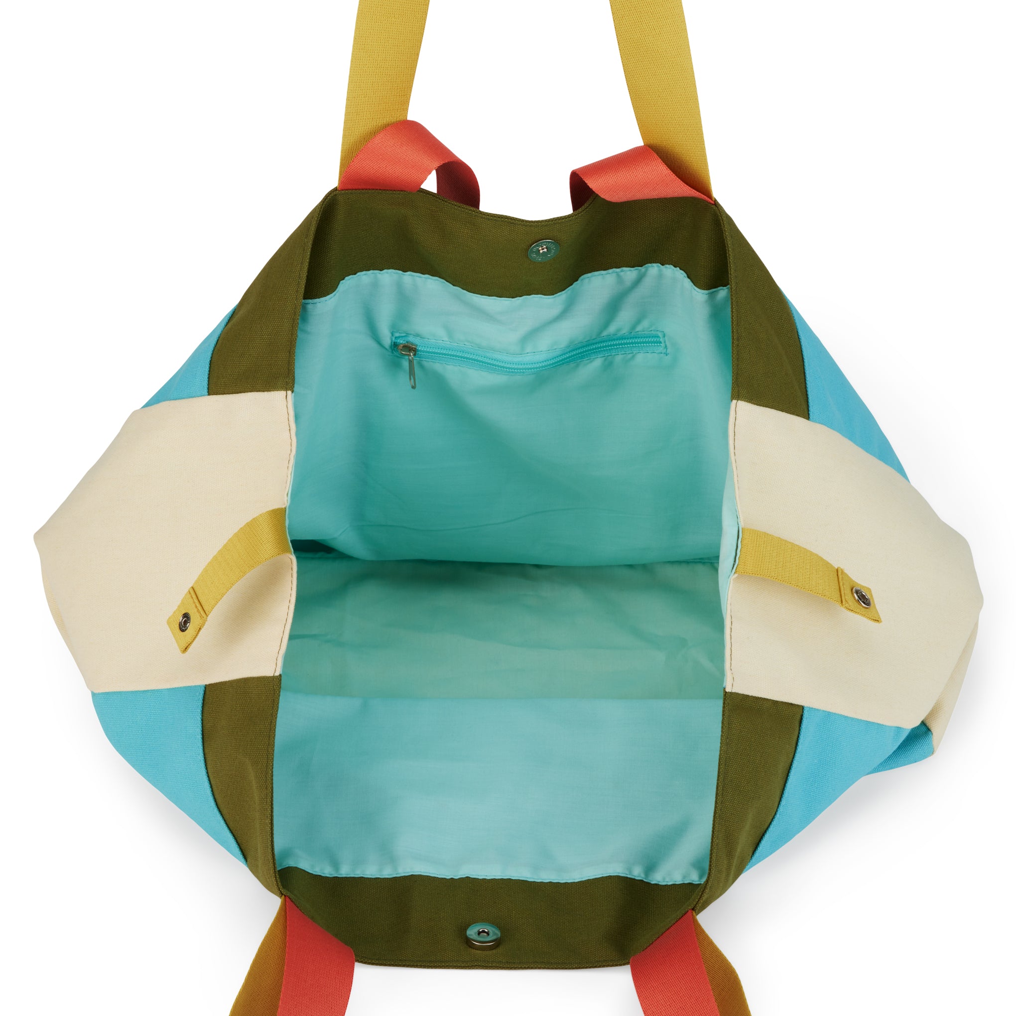 Large Cotton Canvas Tote Bag with Detachable Pouch - Blue