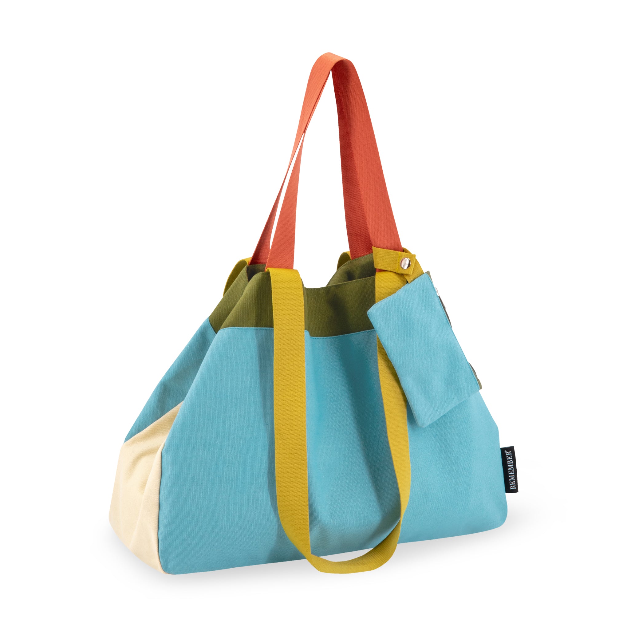Large Cotton Canvas Tote Bag with Detachable Pouch - Blue