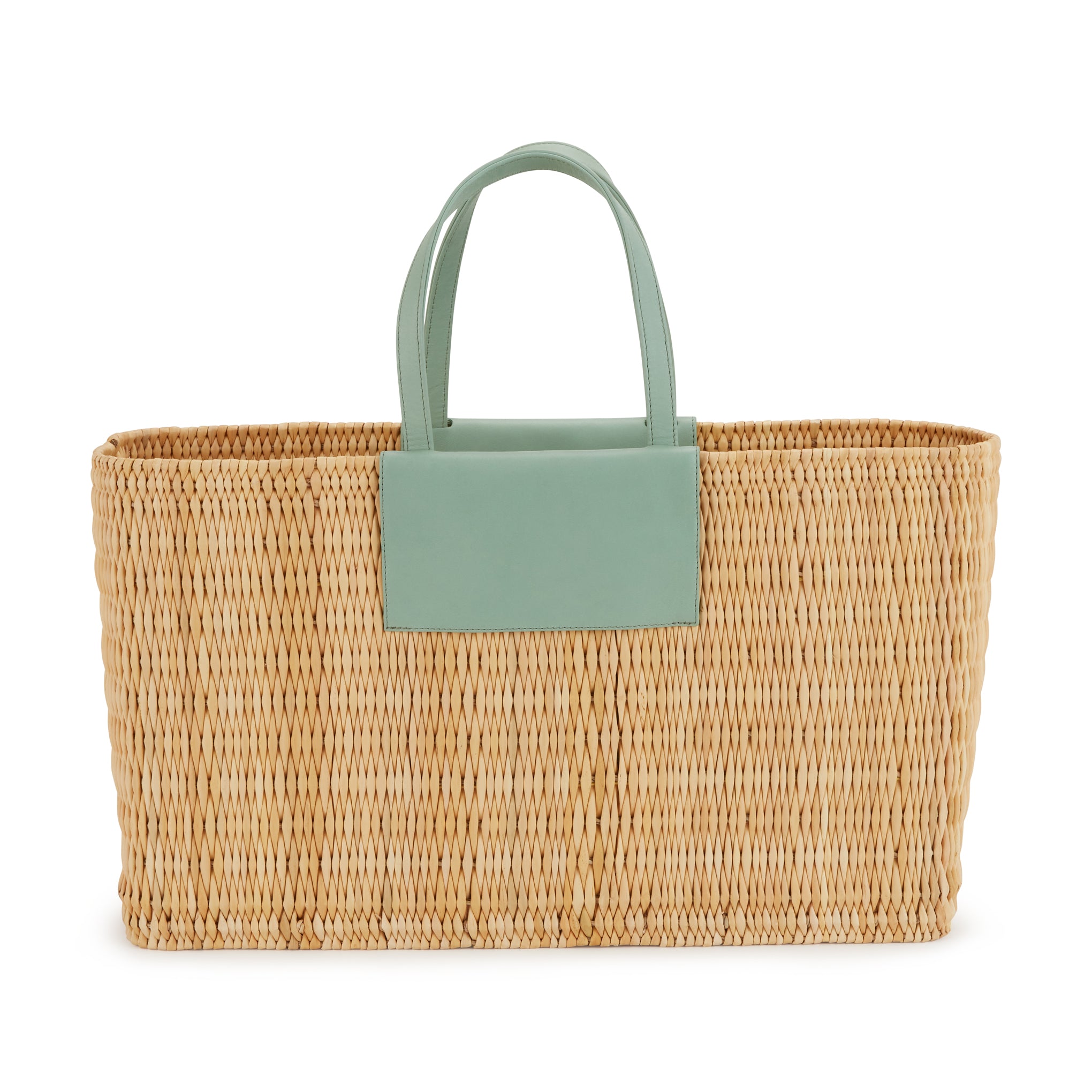 Naterra Handwoven Moroccan Leather Basket Bag - Mint