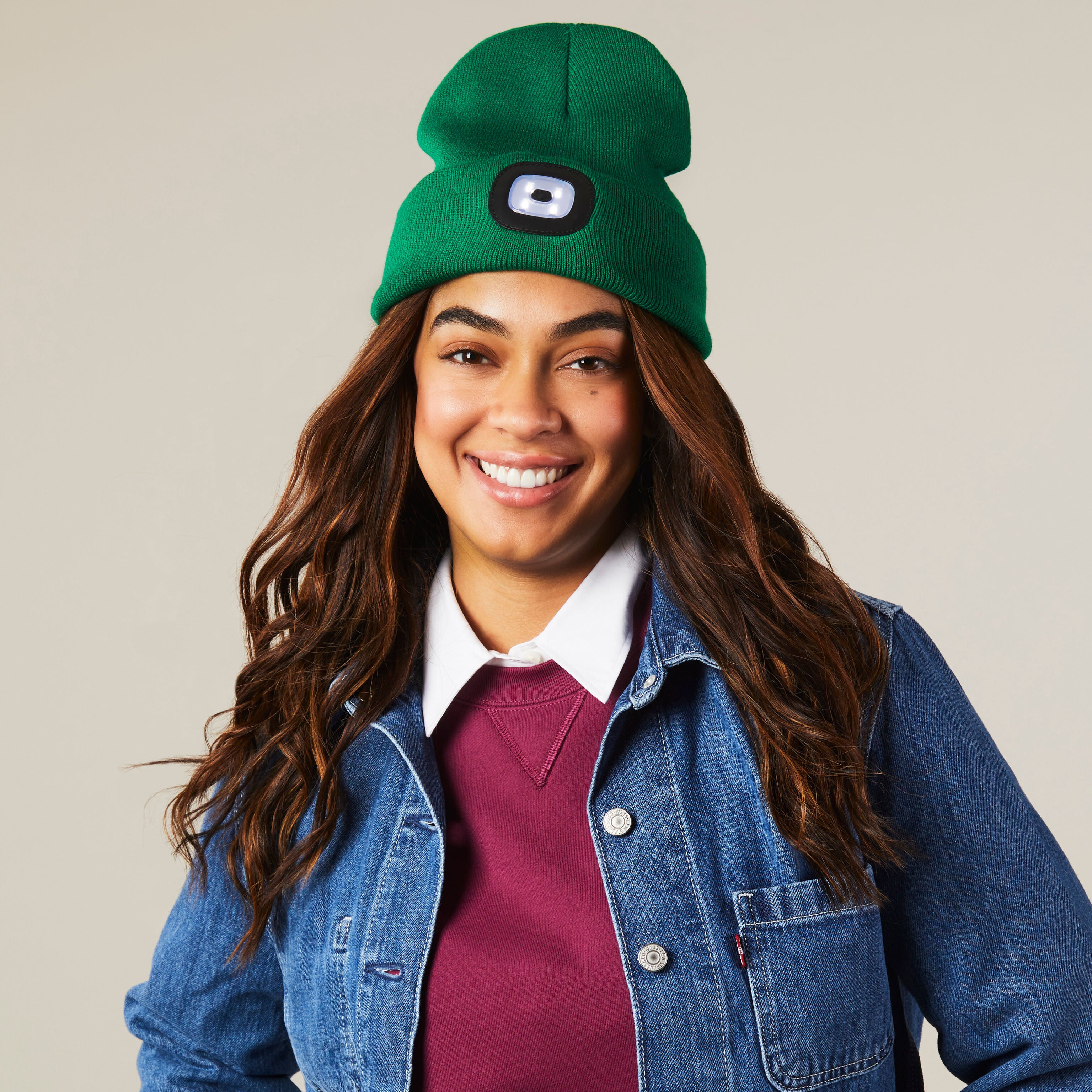LED Light-Up Beanie Hat - Green Acoustic with Adjustable Brightness