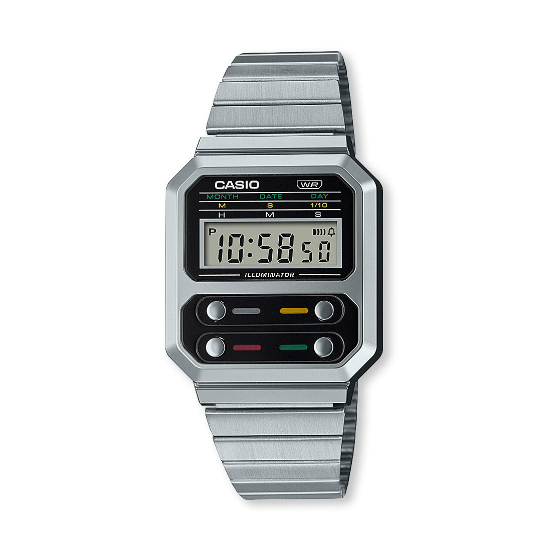 Casio A100 Retro Digital Watch with Steel Bracelet