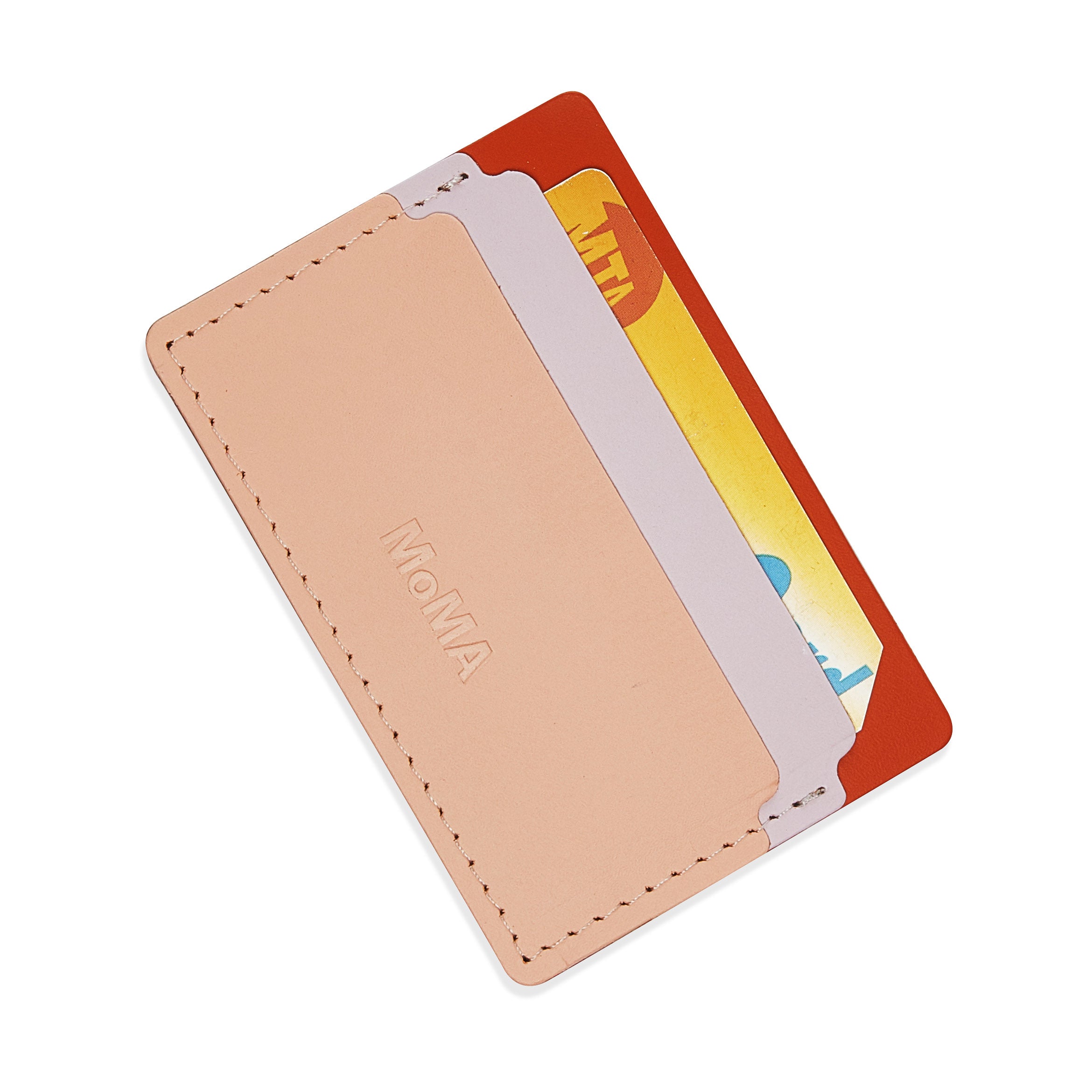 Recycled Leather Cardholder - Eco-Friendly Rust & Pink Wallet