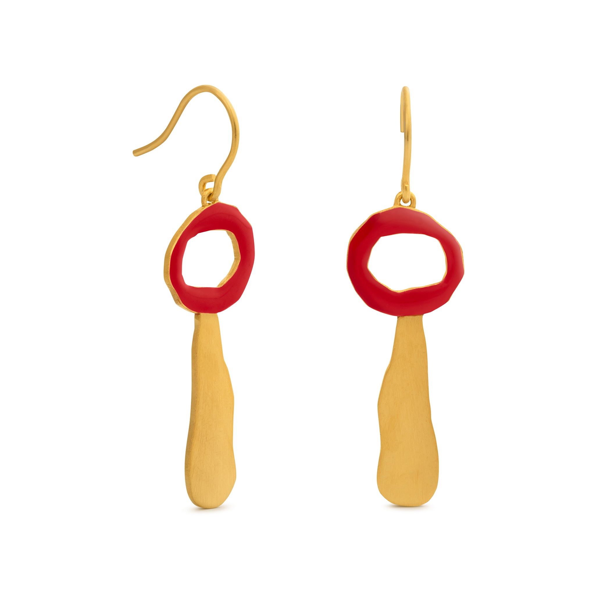 Joan Miró Gold-Plated Teardrop Earrings with Red Enamel Circle