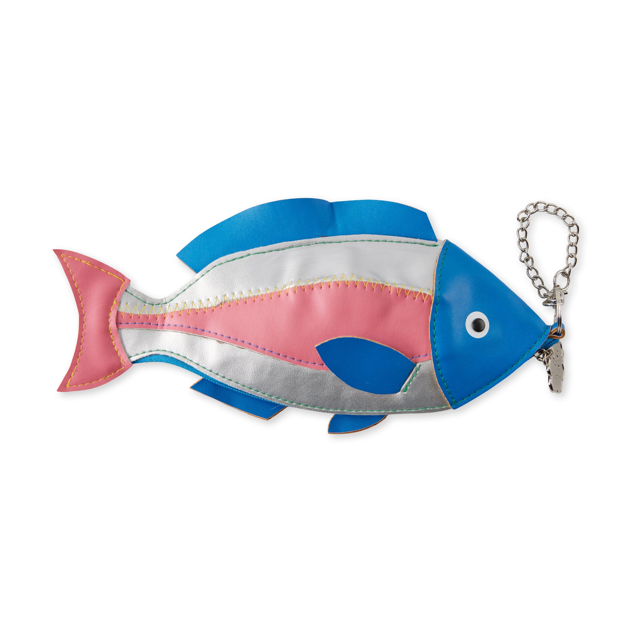 Marushin Fish-Shaped Zip Pouch - Blue & Pink Keyring Wallet